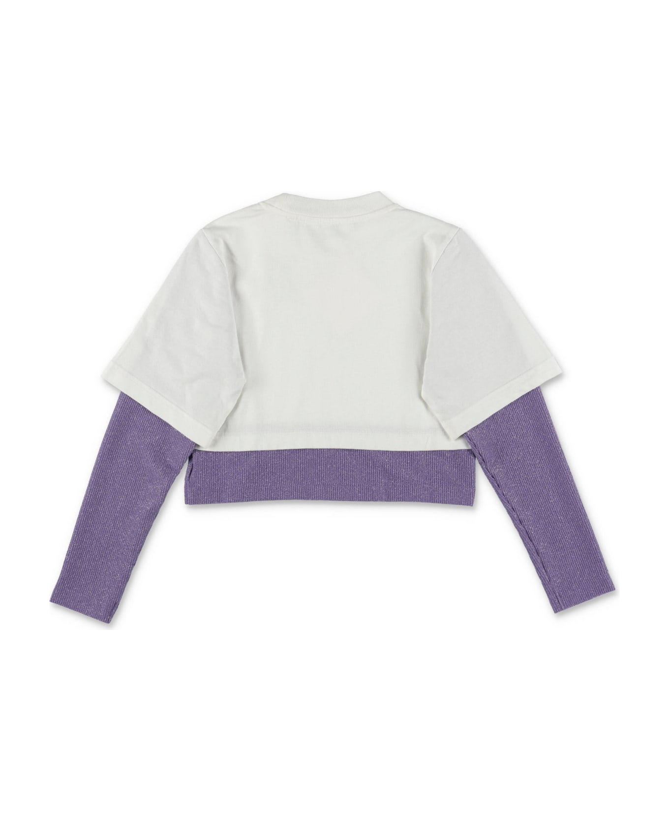 Palm Angels T-shirt Bianca Effetto Sovrapposto In Jersey Di Cotone Bambina - Bianco