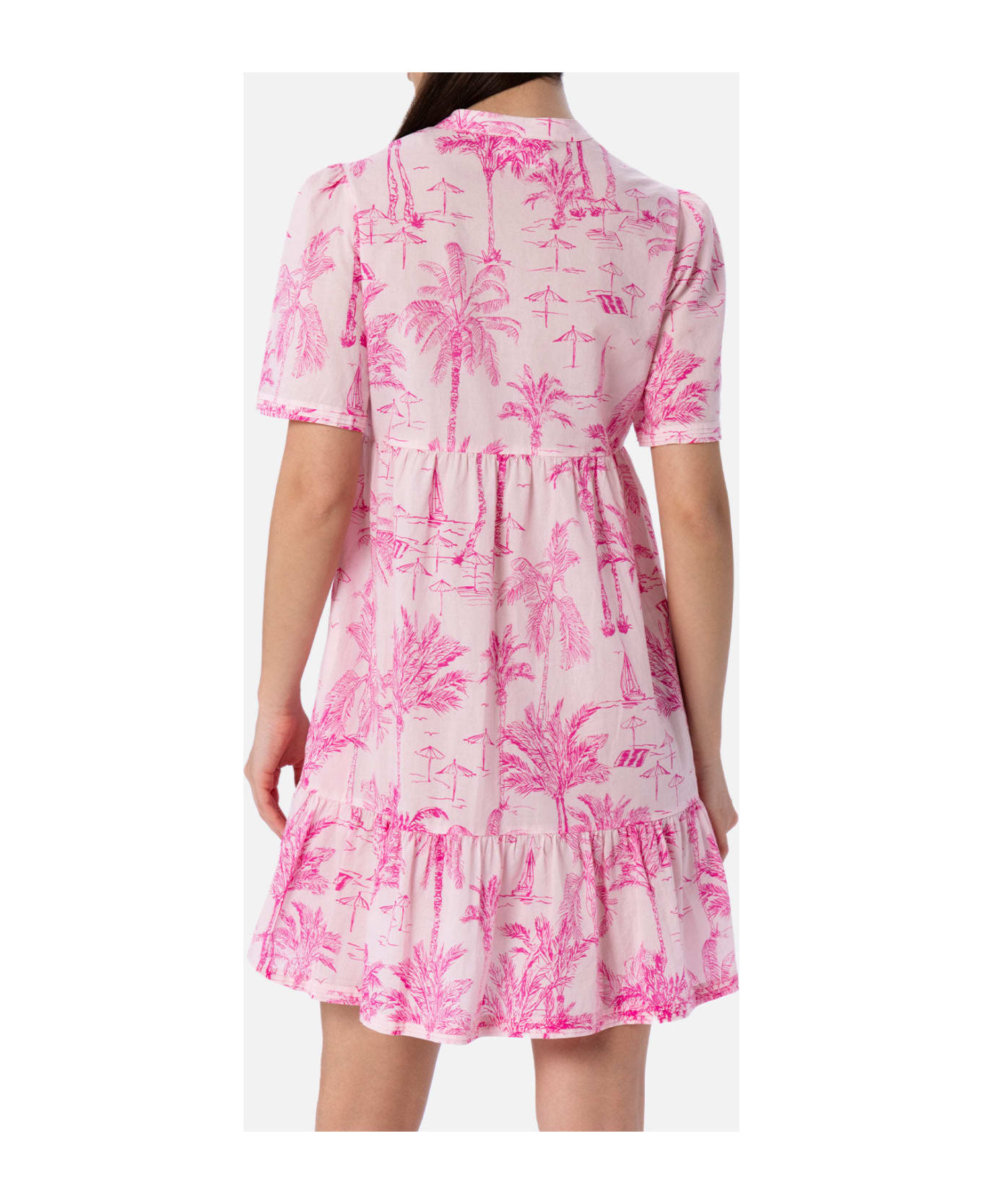 MC2 Saint Barth Woman Cotton Voile Short Dress Siara With Toile De Jouy Print - PINK