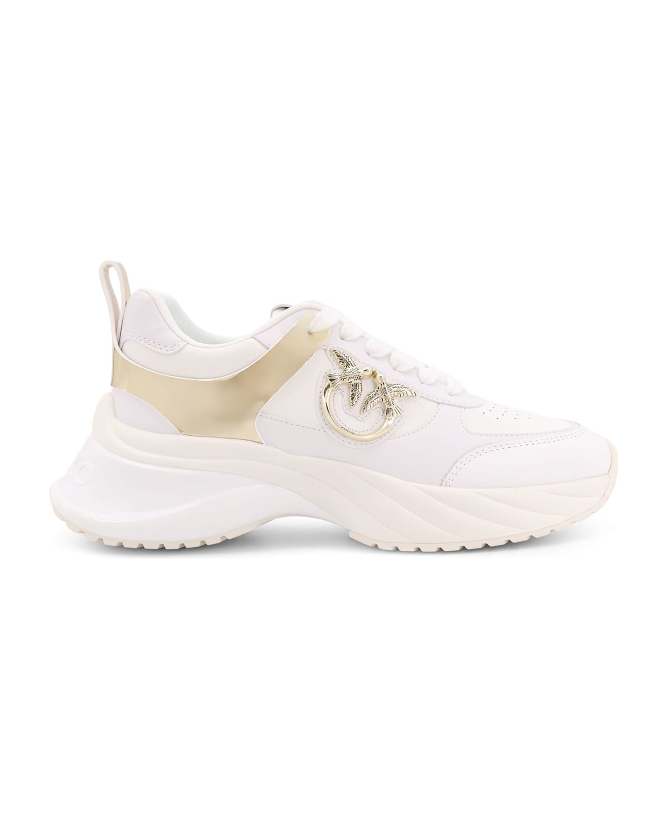 Pinko Ariel 02 Leather Sneakers With Lateral Love Birds Logo - White