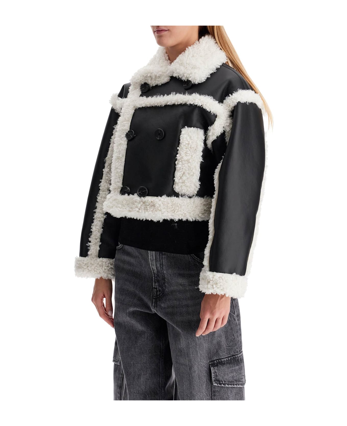 STAND STUDIO 'cropped Faux Leather Jacket Kristy - BLACK/OFF WHITE (Black)