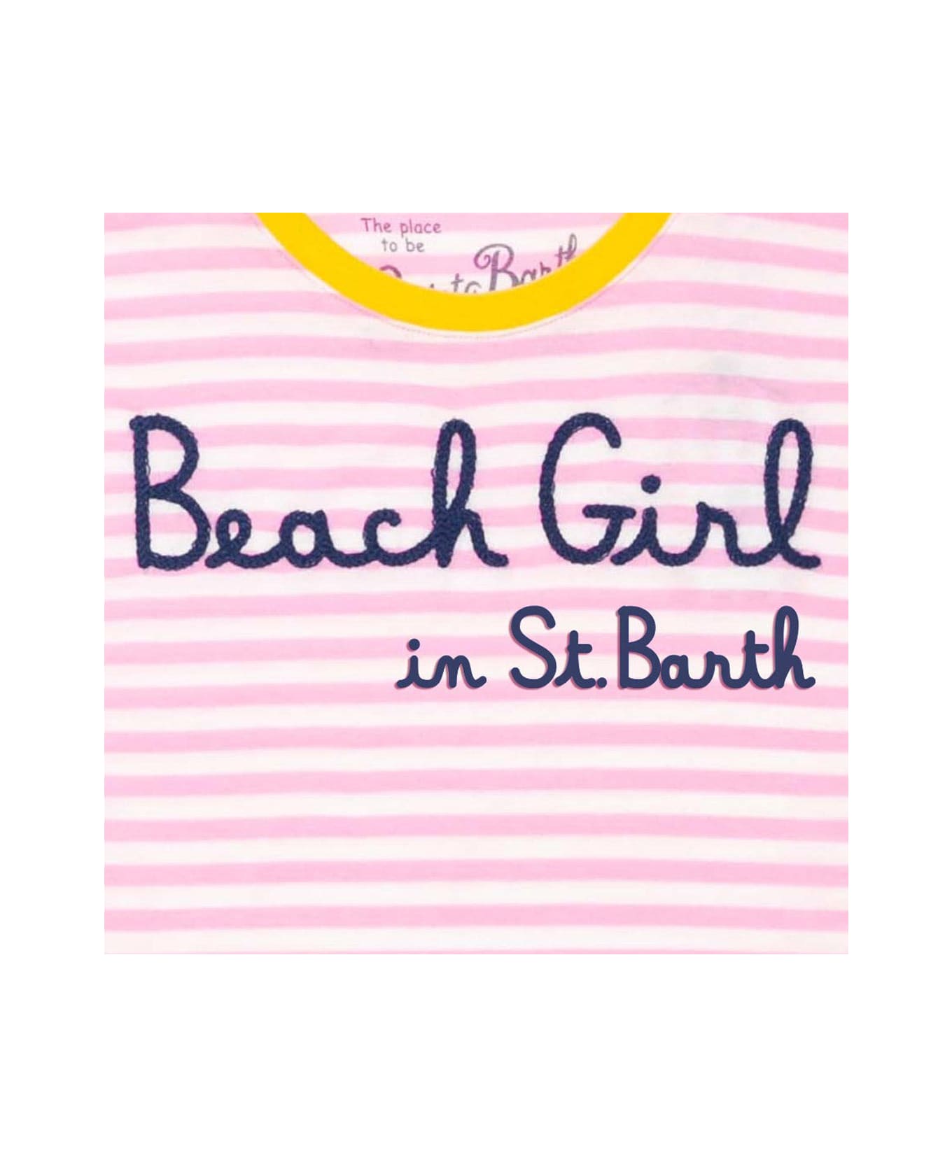 MC2 Saint Barth Pink Striped T-shirt With Embroidered Beach Girl - PINK