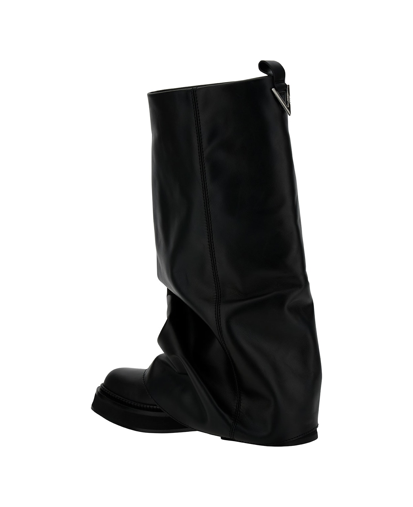 The Attico 'robin' Black Multilayer Combat Boots With One Block Sole In Leather Woman - Black