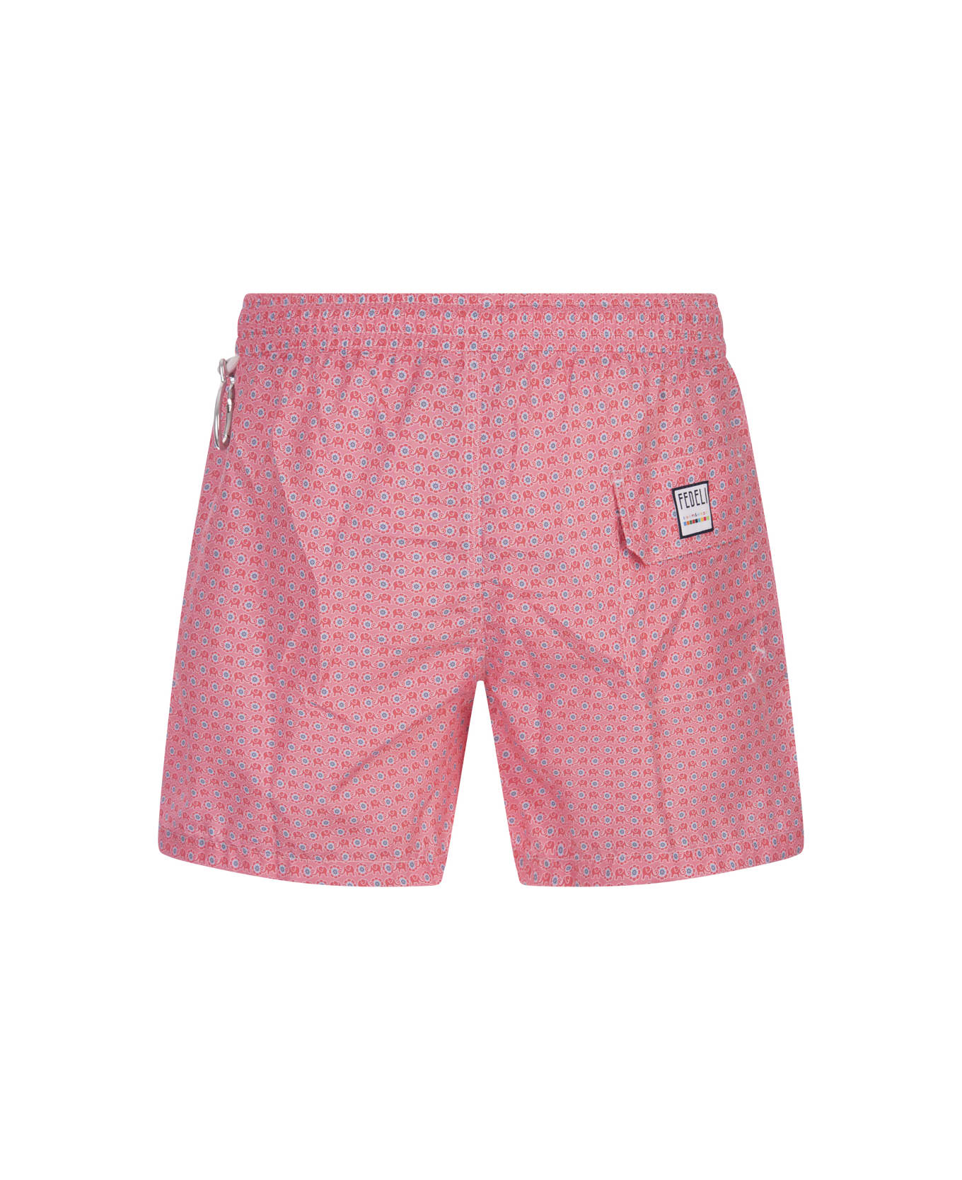 Fedeli Pink Swim Shorts With Elephants And Flowers Pattern - Pink スイムトランクス