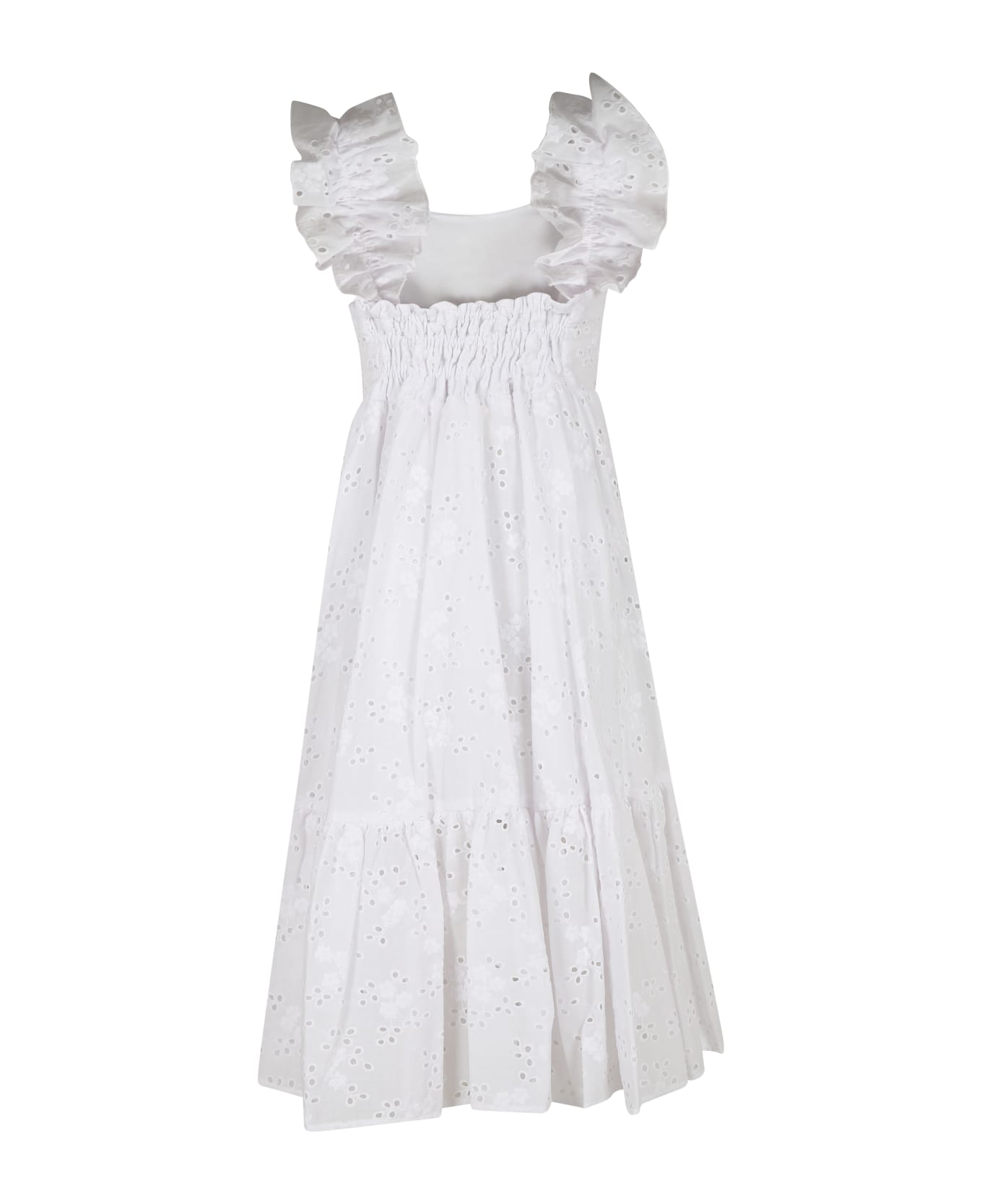 Monnalisa White Dress For Girl With Heart - White