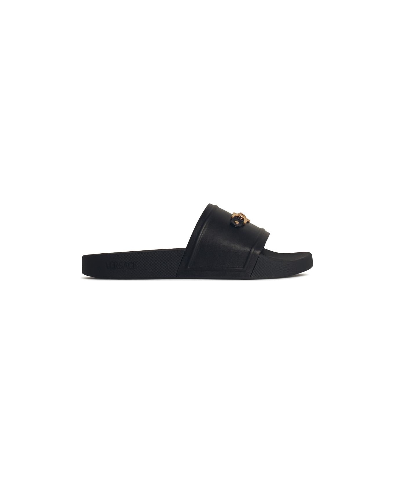 Versace Black Rubber Slippers - Black