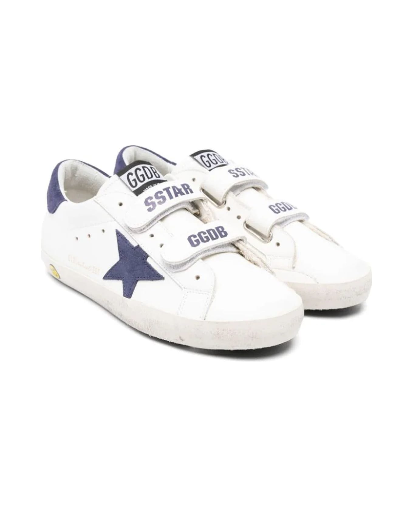 Golden Goose White Leather Sneakers - WHITE/BLUE DEPTHS