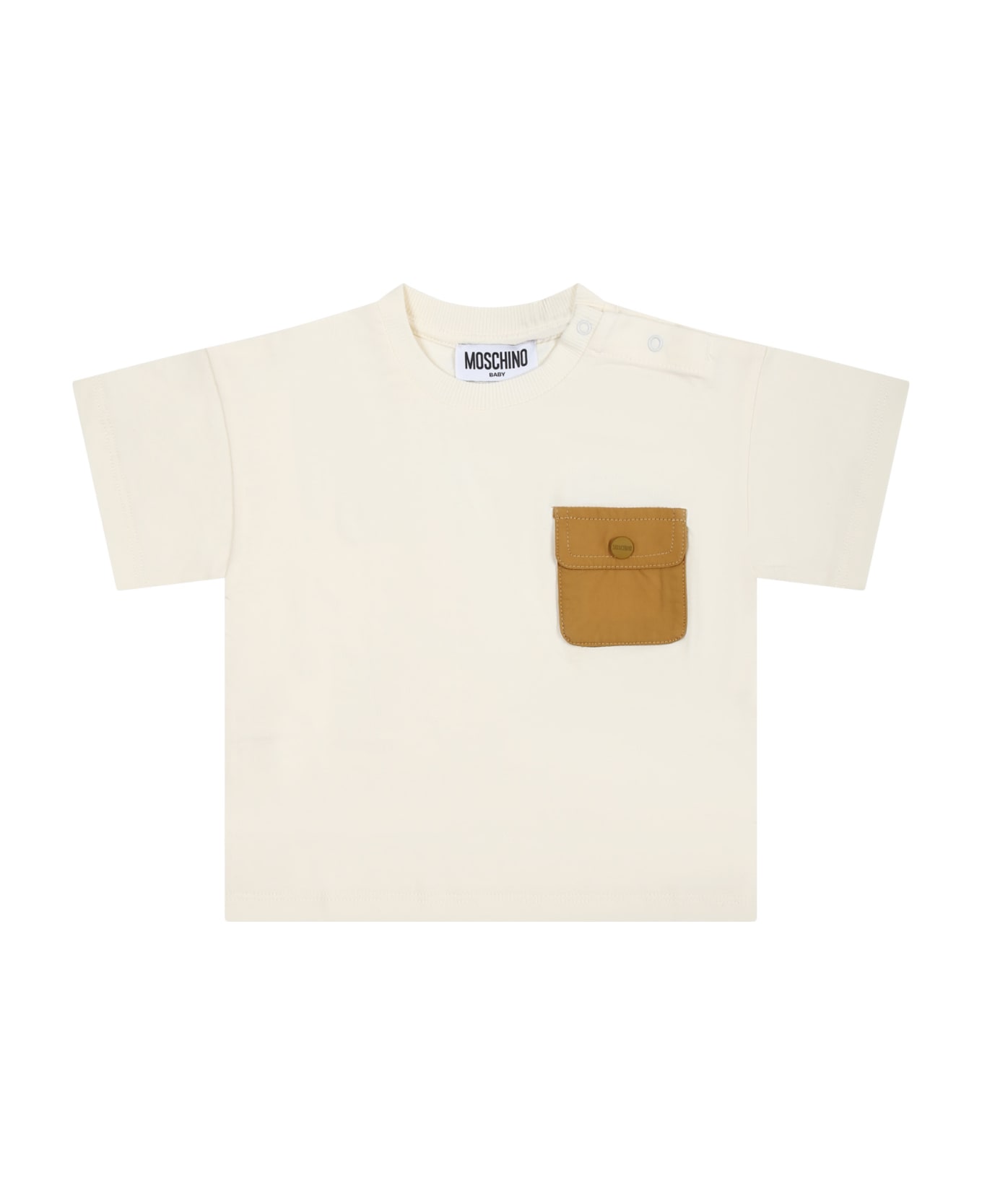 Moschino Ivory T-shirt For Baby Boy With Pocket - Ivory Tシャツ＆ポロシャツ