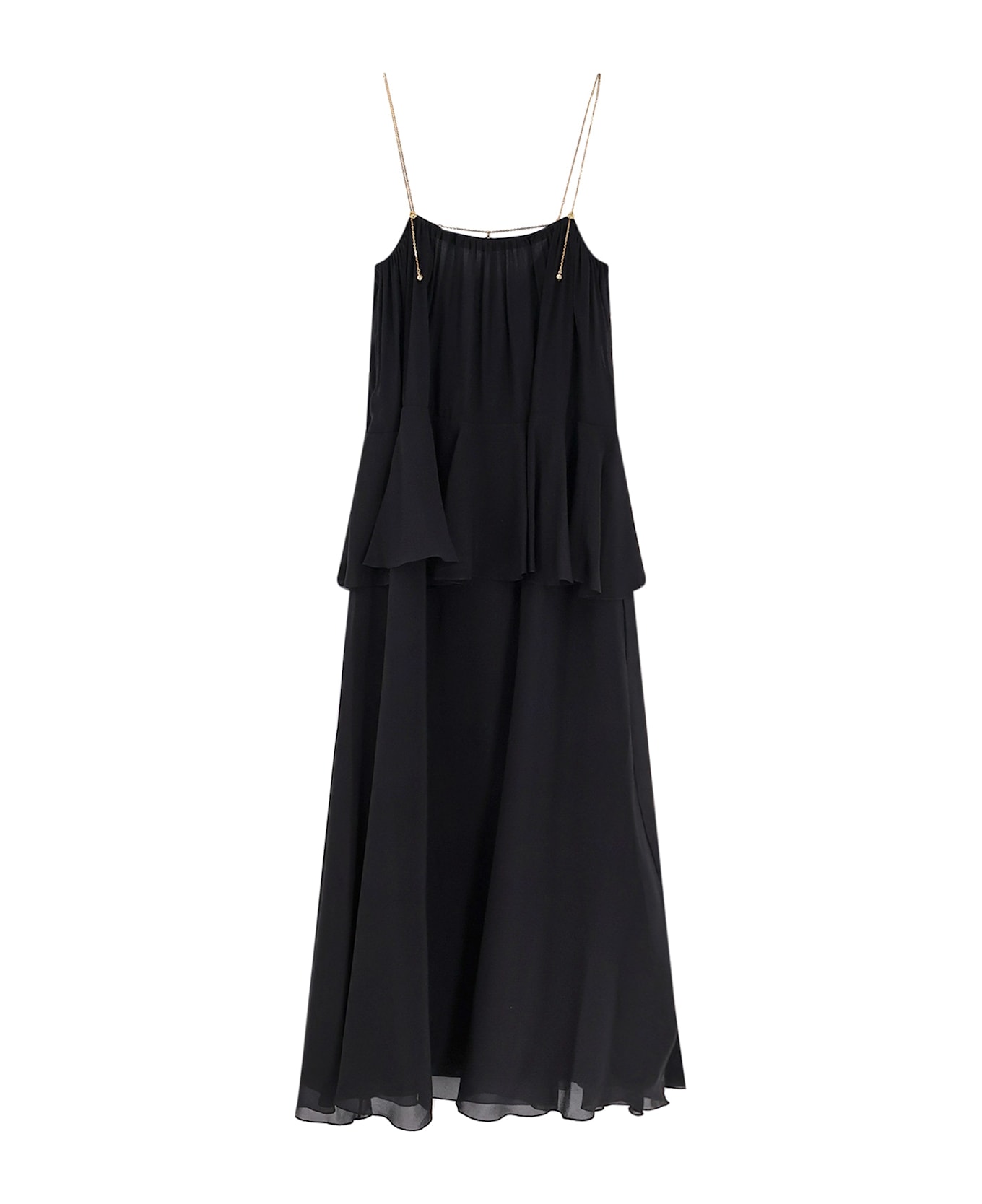 Chloé Flounced Silk Long Dress - Black