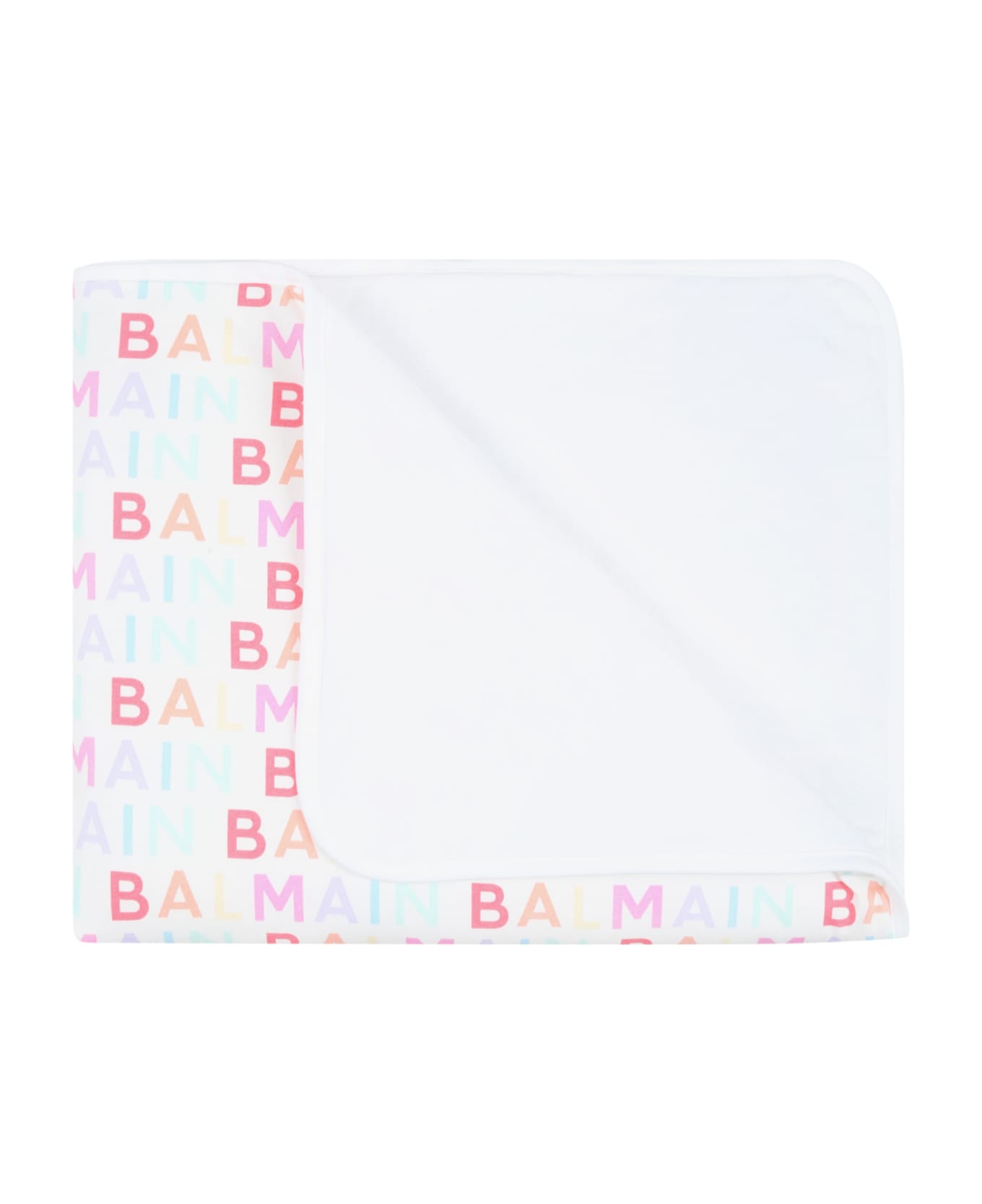 Balmain White Blanket For Baby Girl Eith Colorful Logo - Multicolor