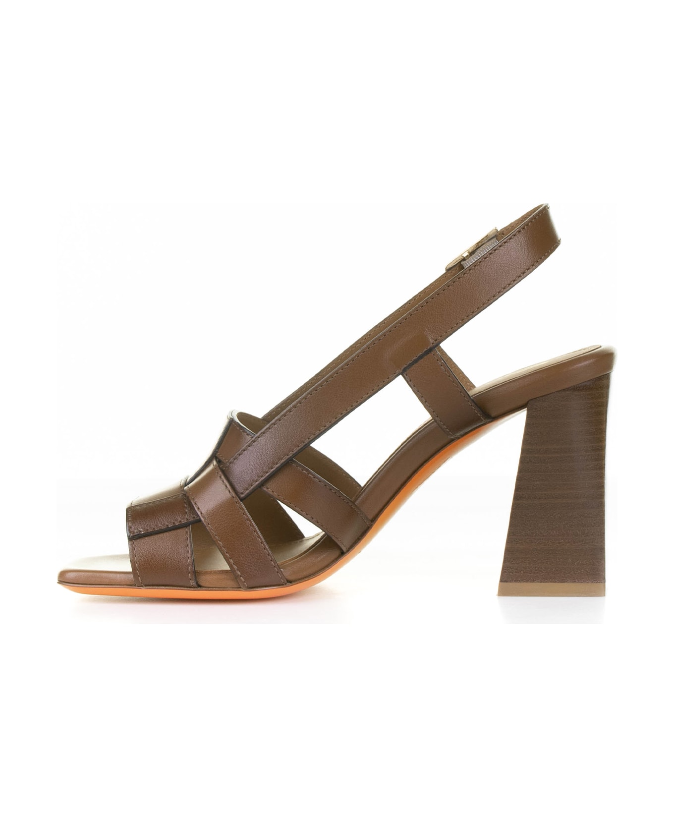 Santoni Brown Leather Sandal With Heel - LIGHT BROWN サンダル