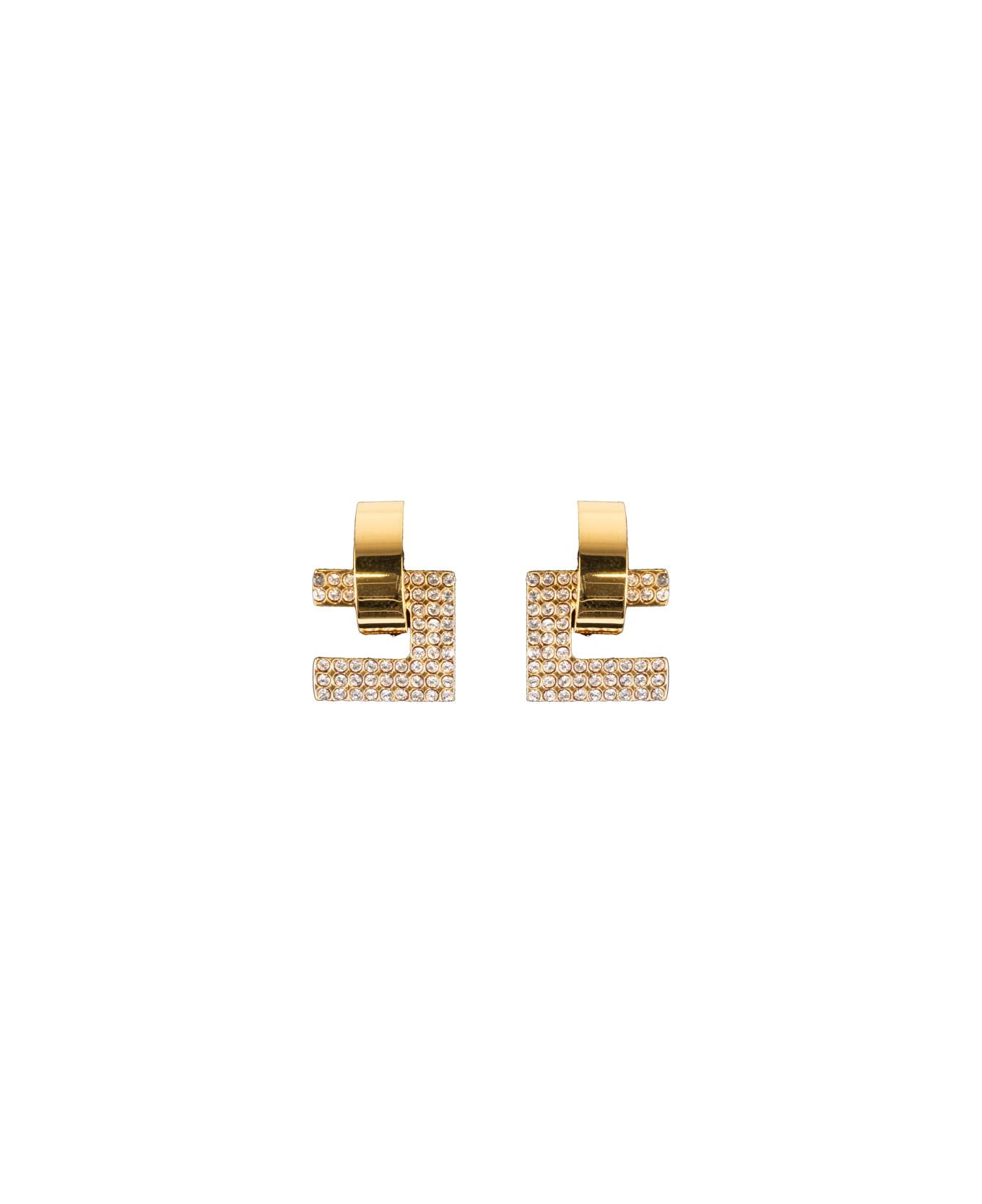 Elisabetta Franchi Earrings With Logo Rhinestones - GOLD
