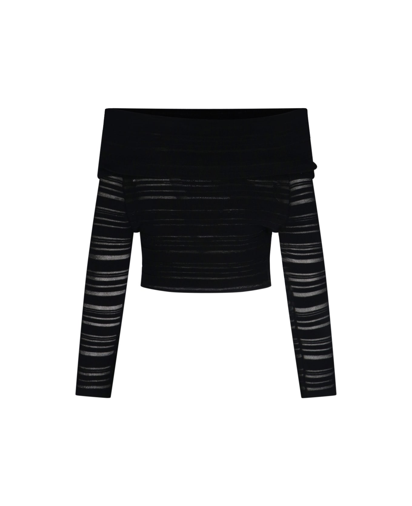 ANDREĀDAMO Striped Crop Top - Black  
