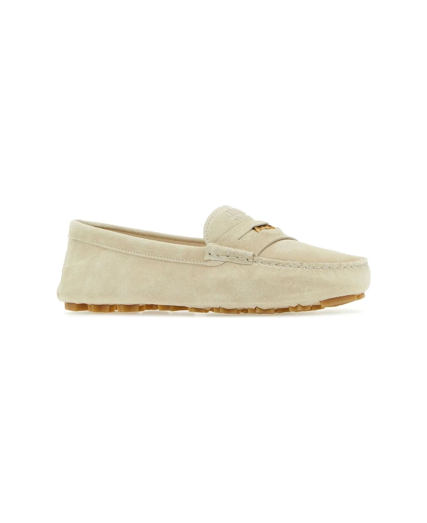 Miu Miu Ivory Suede Loafers - Beige フラットシューズ