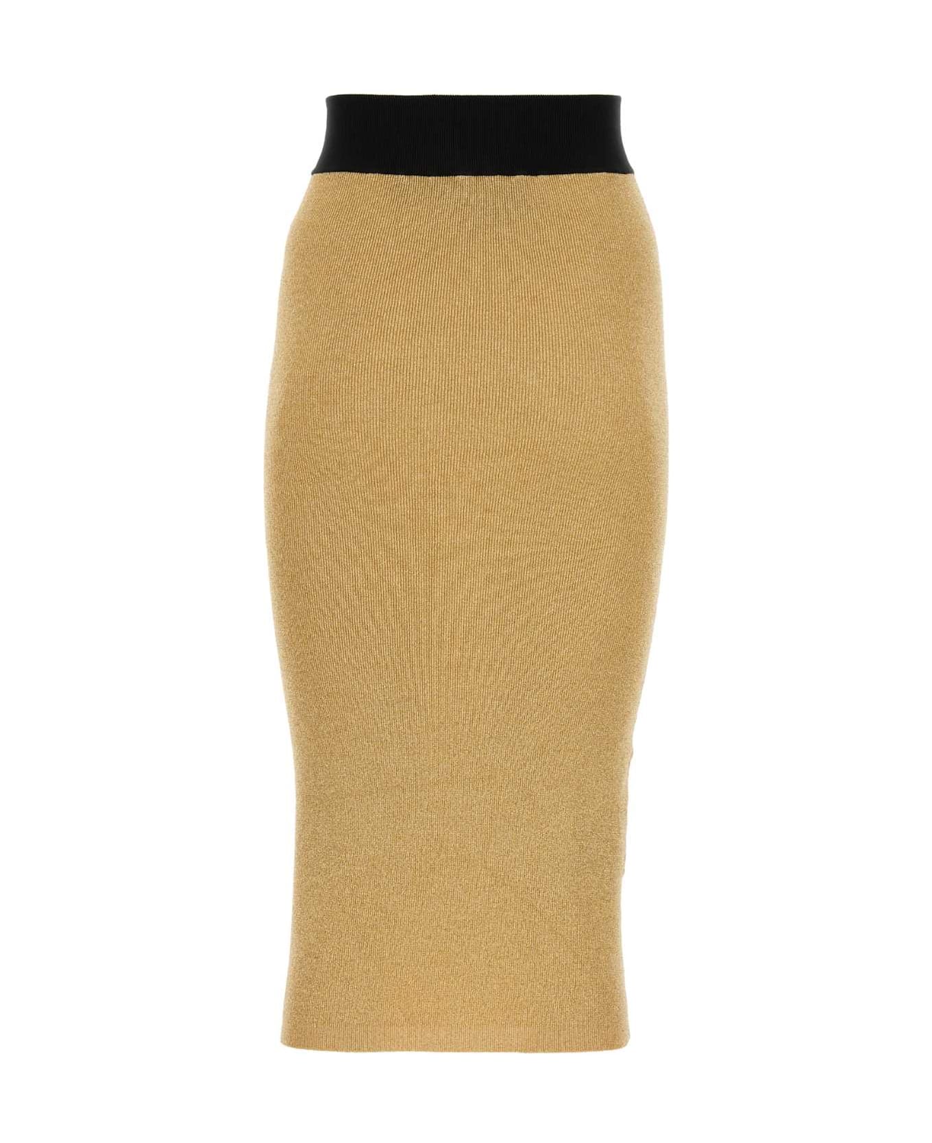 Prada Gold Blend Viscose Stretch Skirt - Gold