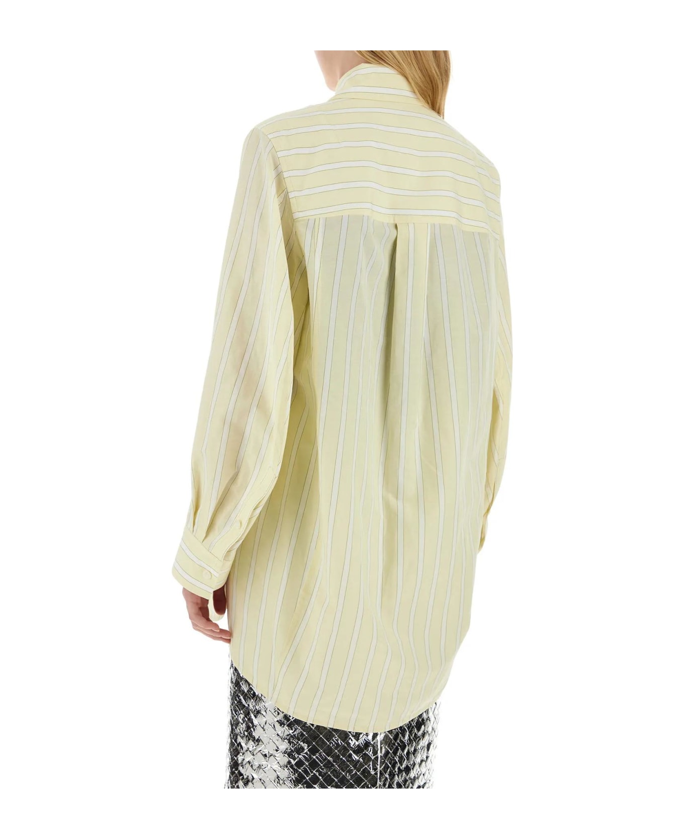 Bottega Veneta Embroidered Cotton Blend Oversize Shirt - Kaki シャツ