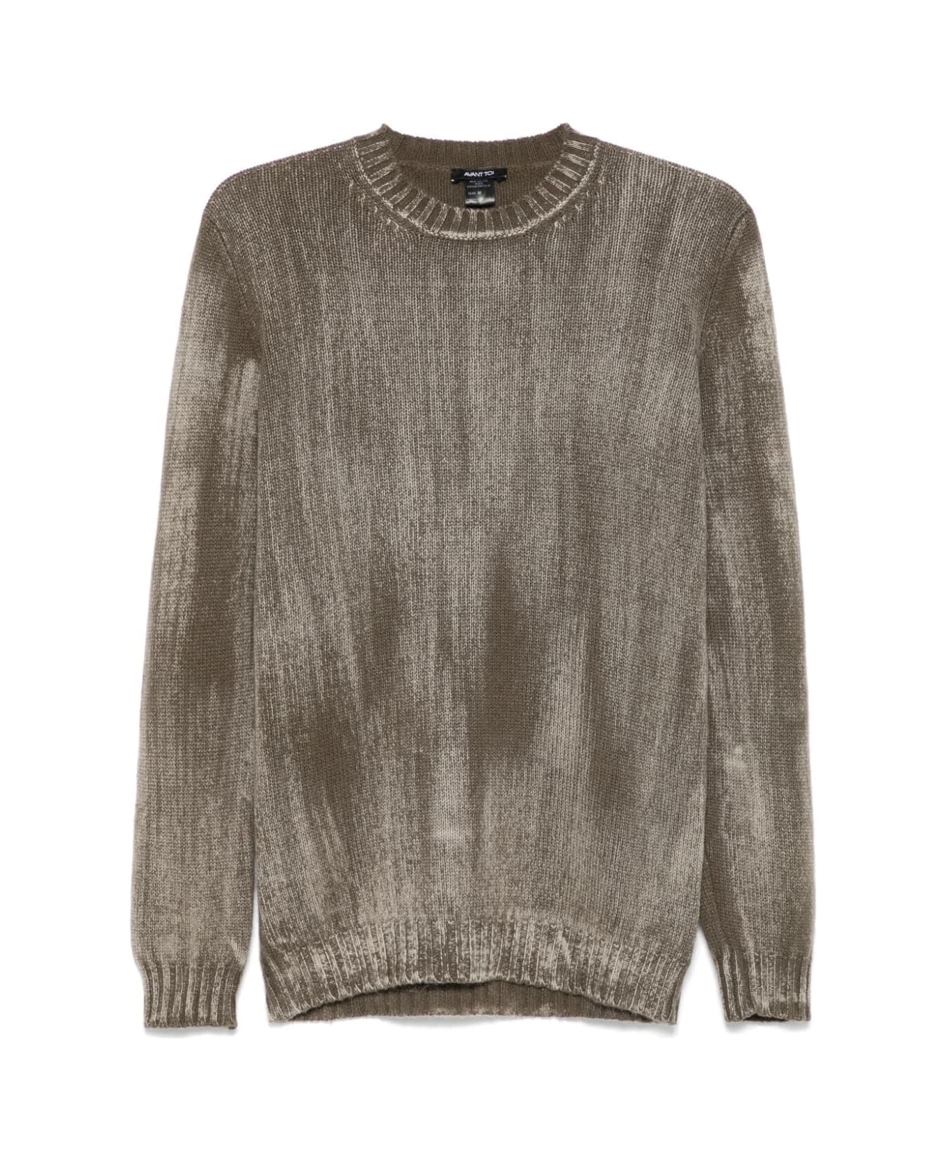 Avant Toi Tonal Effect Round Neck Off Gauge Pullover - Desert Moss