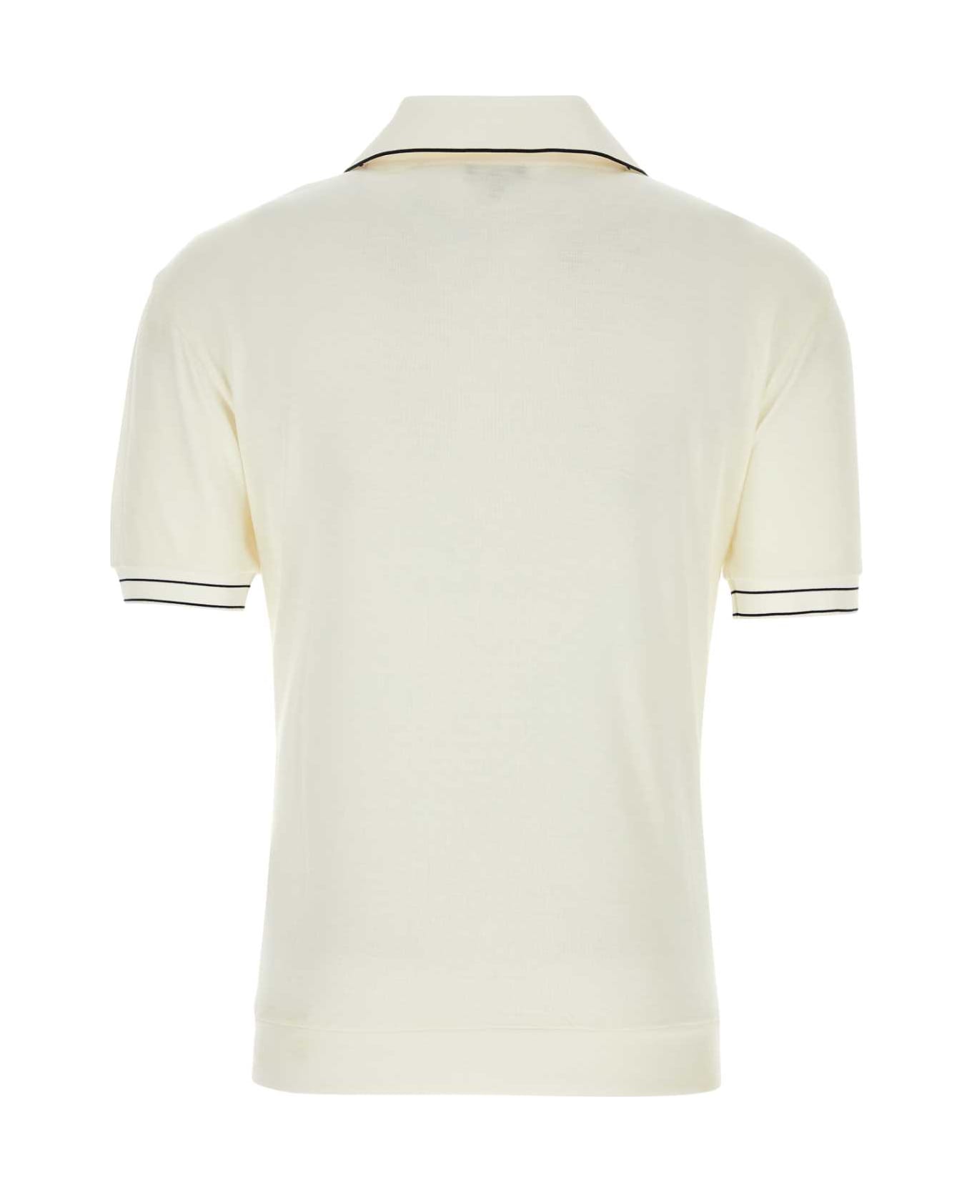 Giorgio Armani Ivory Viscose Blend Polo Shirt - GESSO
