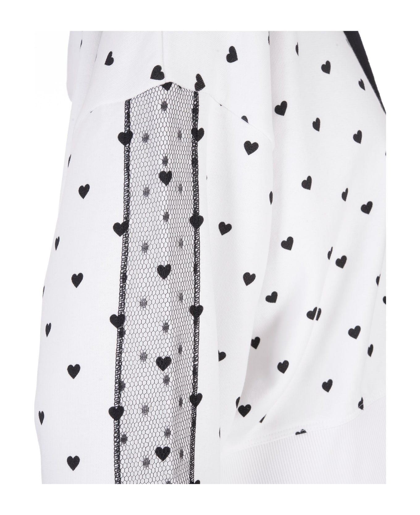 RED Valentino cropped White Hoodie With Hearts Pattern - Bianco