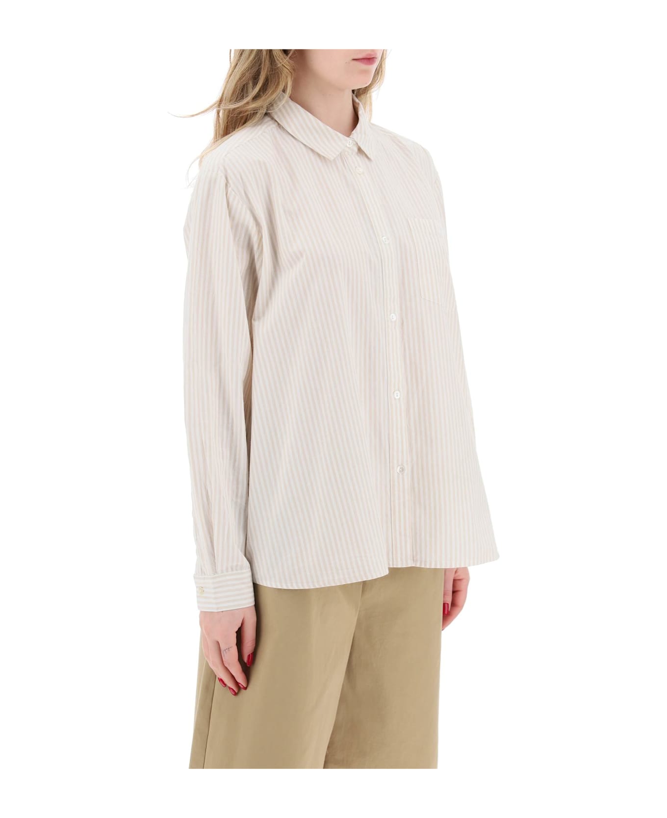 Skall Studio Striped Oversized Shirt - BEIGE WHITE STRIPE (Beige)