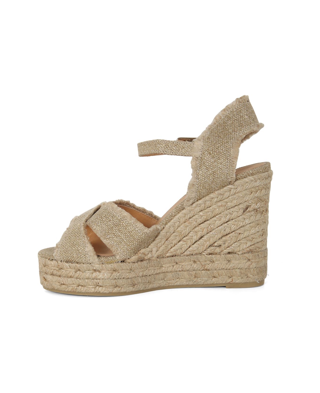 Castañer Bromelia Espadrilles With Belt On Ankles And Fringed Ankles - Light Gold サンダル