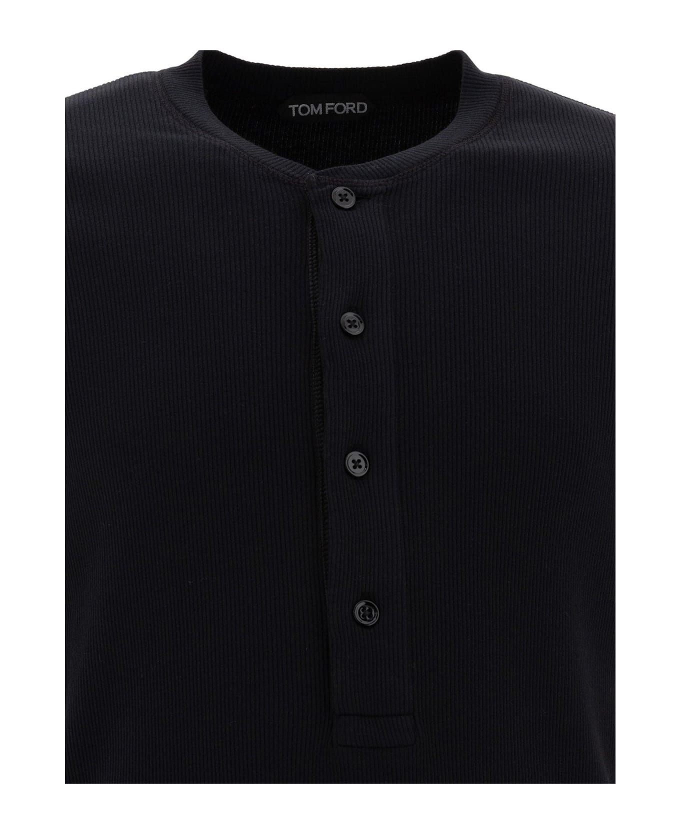 Tom Ford Fine-ribbed Logo Embroidered T-shirt - BLACK