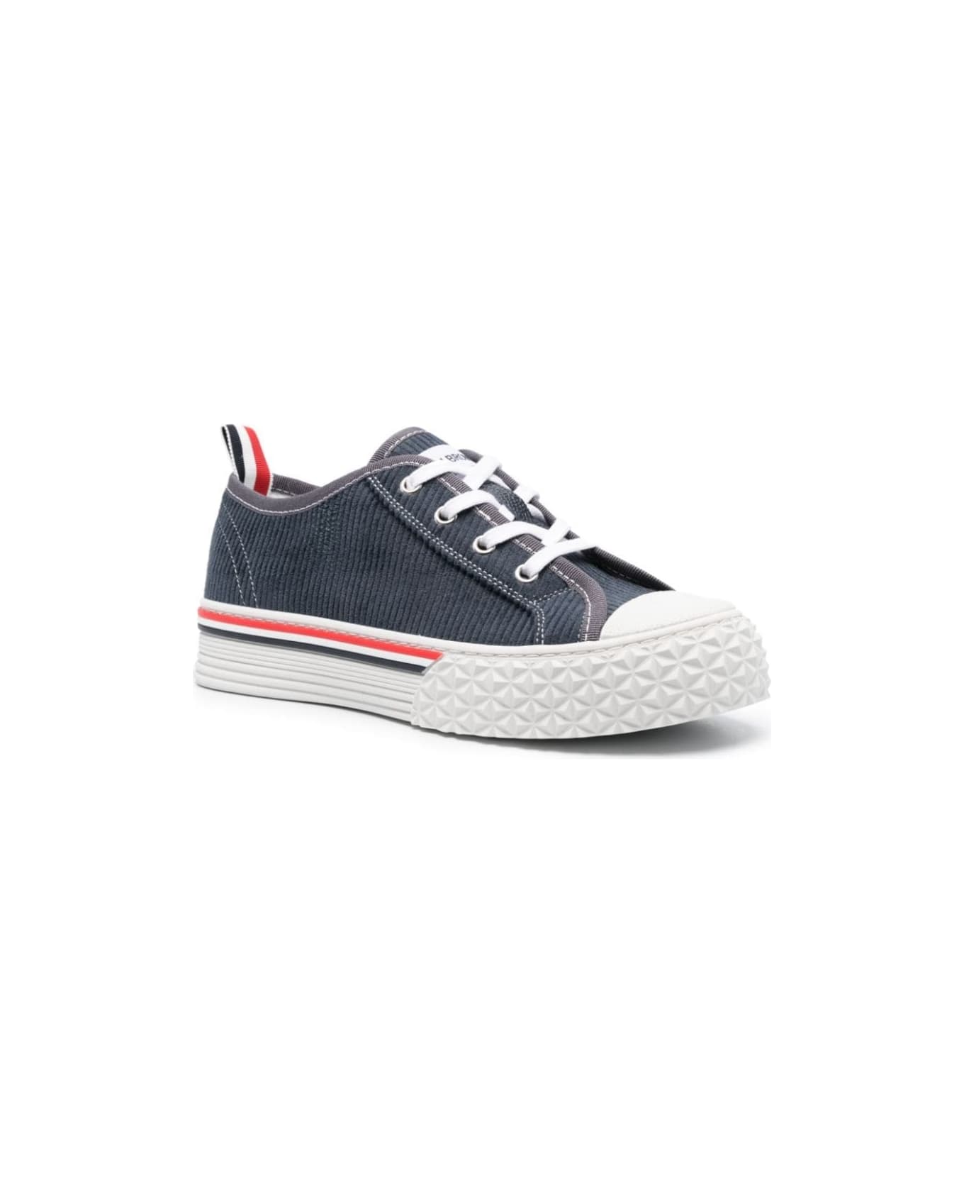 Thom Browne Blue Low Top Sneakers With Tricolor Detail In Corduroy Woman - NAVY