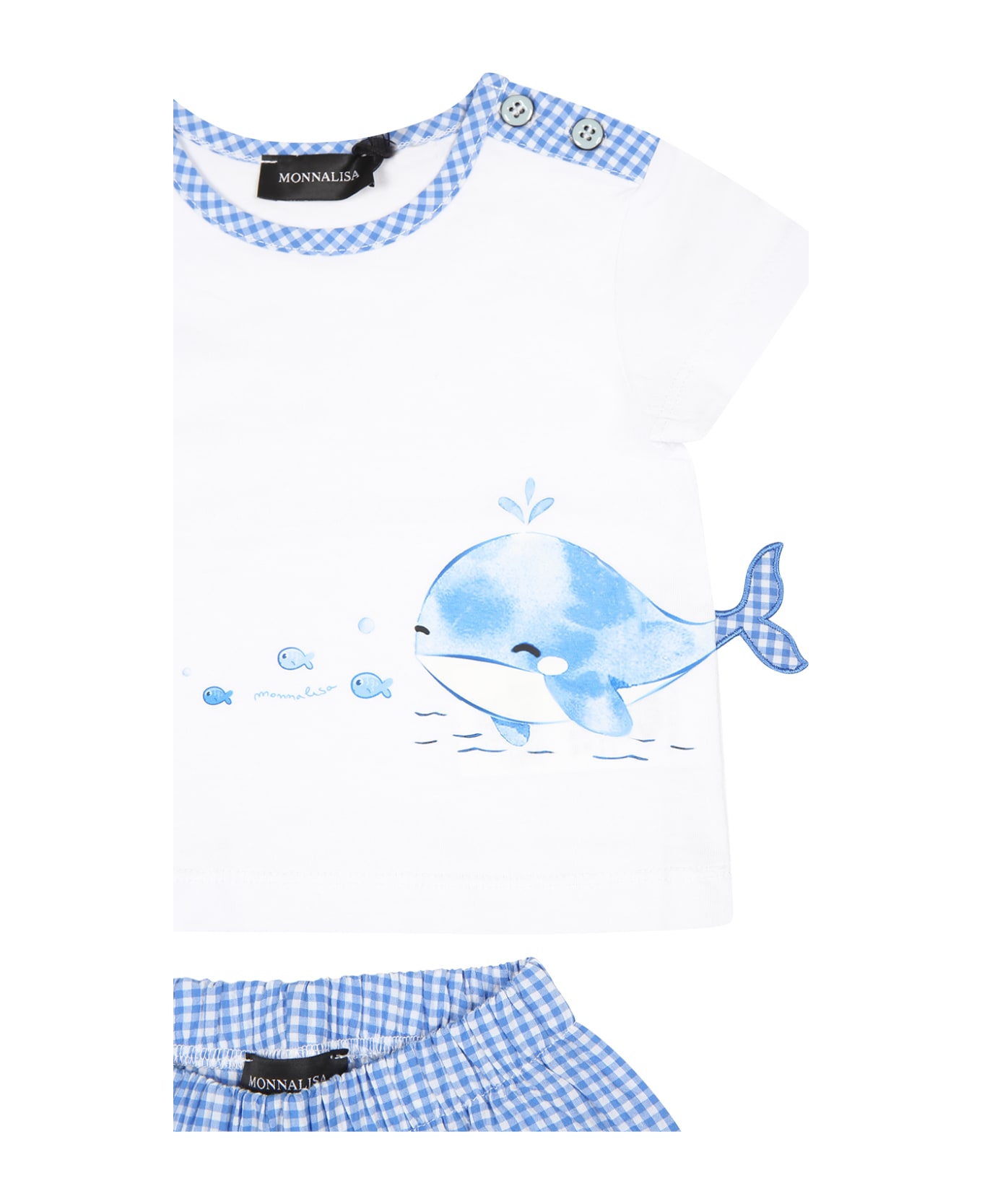 Monnalisa White Suit For Baby Boy With Whale Print - White