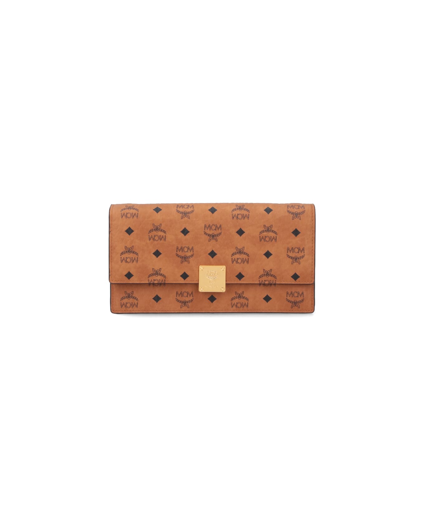 MCM Large Wallet With Logo Shoulder Strap - Brown