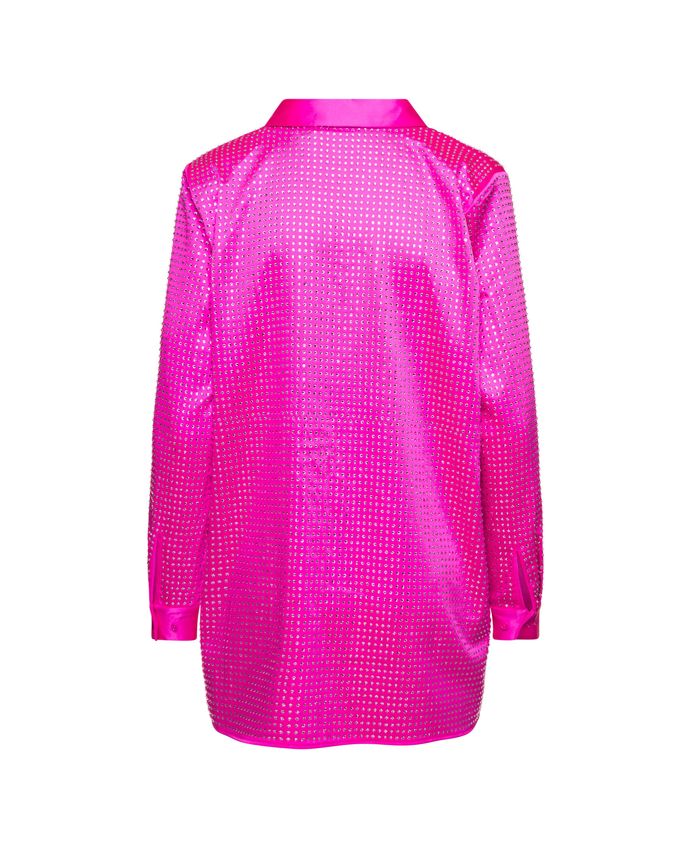 self-portrait Shirt With All-over Crystal Embellishment In Fuchsia Satin Woman - Fuxia