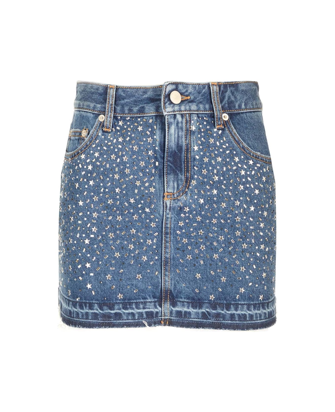 Alessandra Rich Embellished Denim Skirt - BLUE