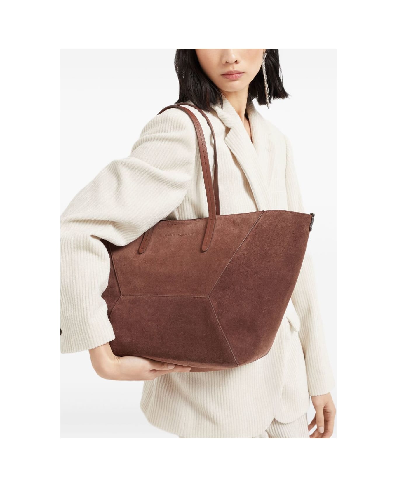 Brunello Cucinelli Suede Leather Shopping Bag - Bordeaux