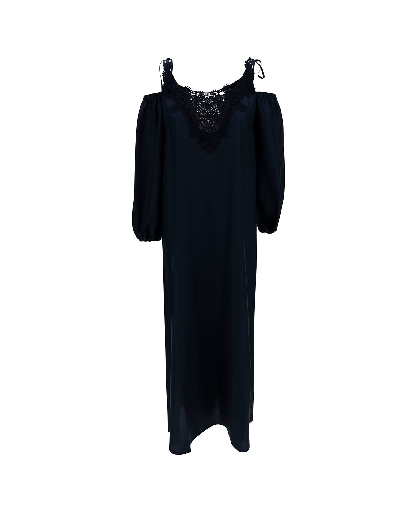 Parosh Long Blue Dress With Lace Embroideries In Silk Woman - Blu ワンピース＆ドレス