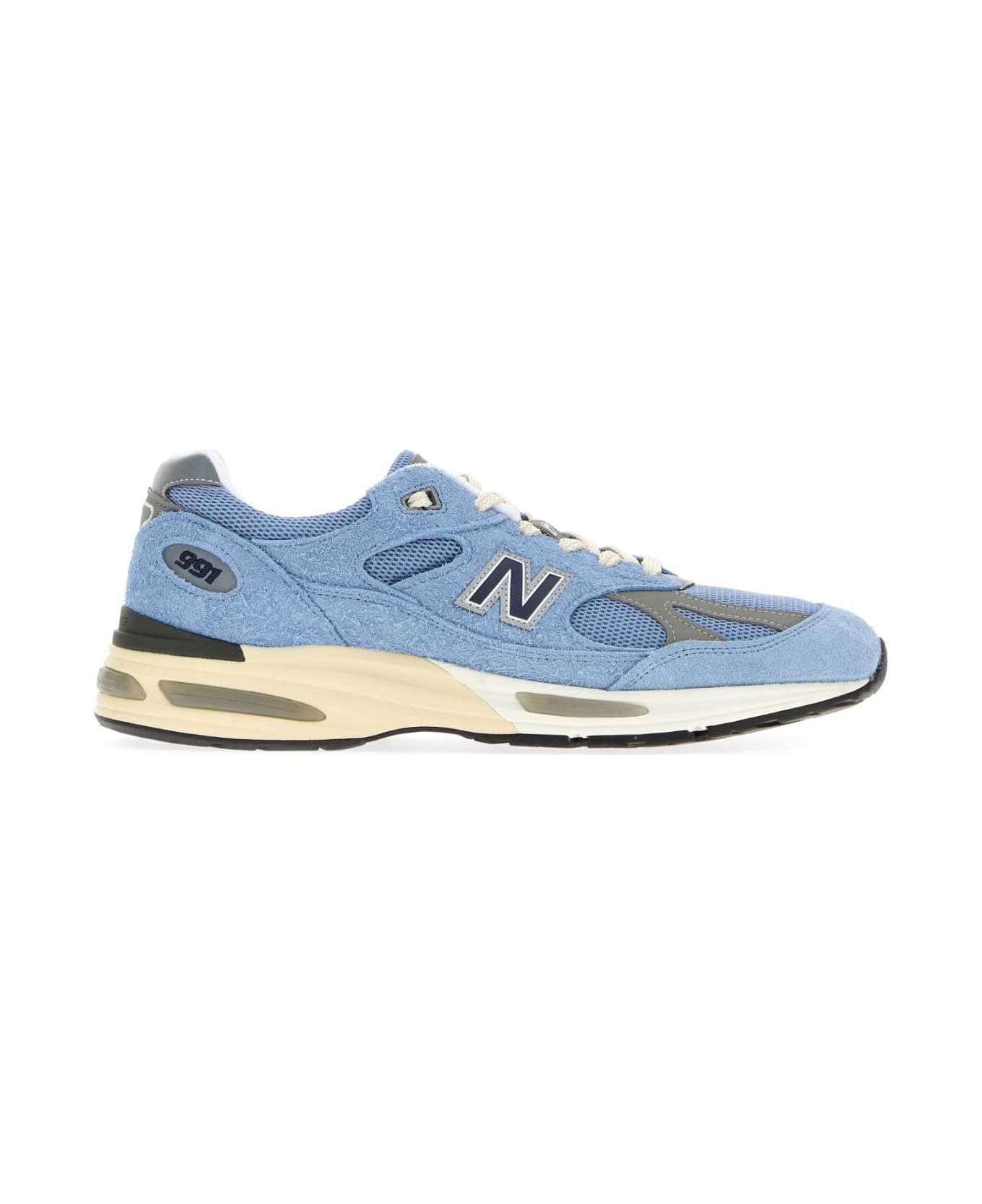 New Balance Light Blue Suede And Mesh 991v2 Sneakers - SKYBLUE