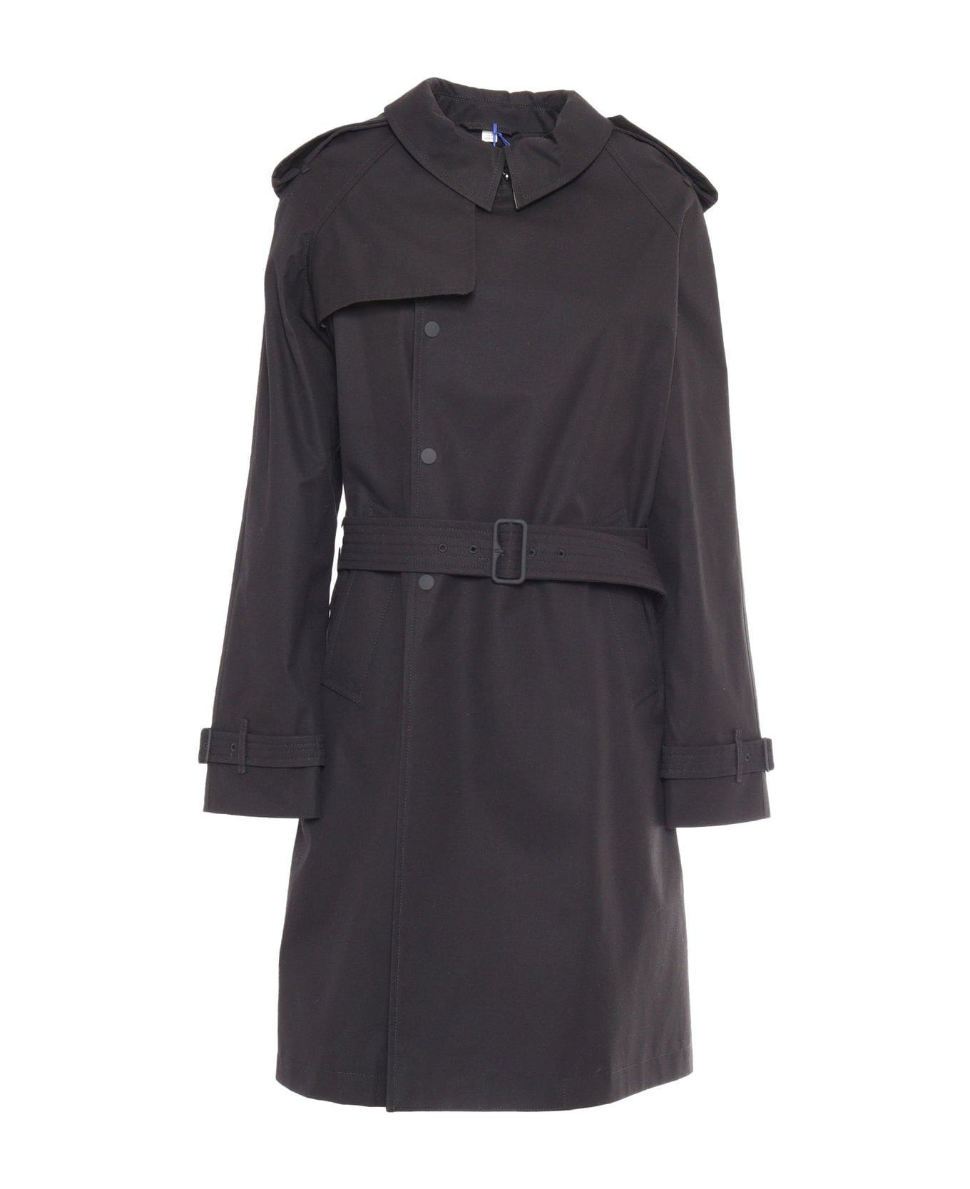 Burberry Raglan Sleeved Gabardine Trench Coat - Black