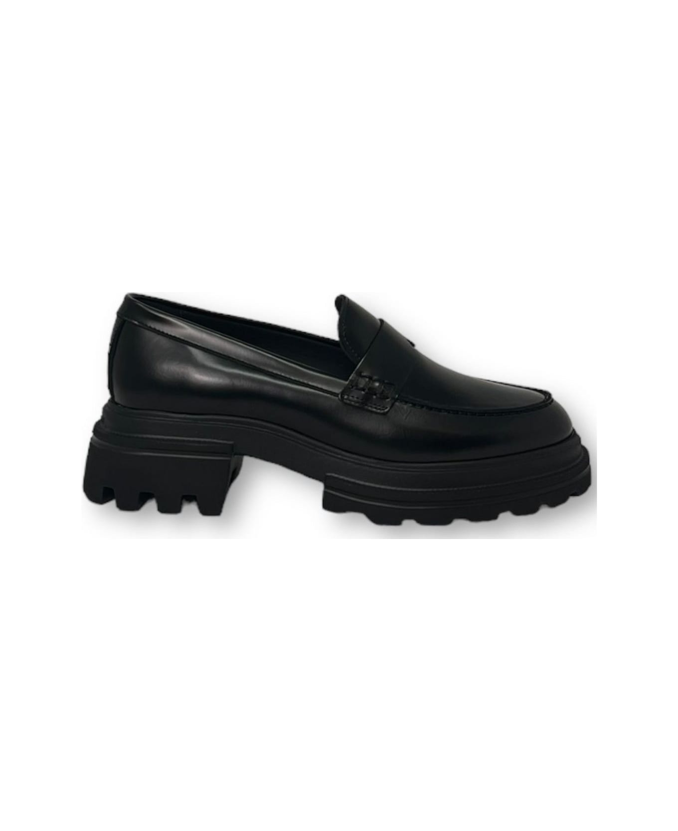 Hogan Round Toe Loafers - Black