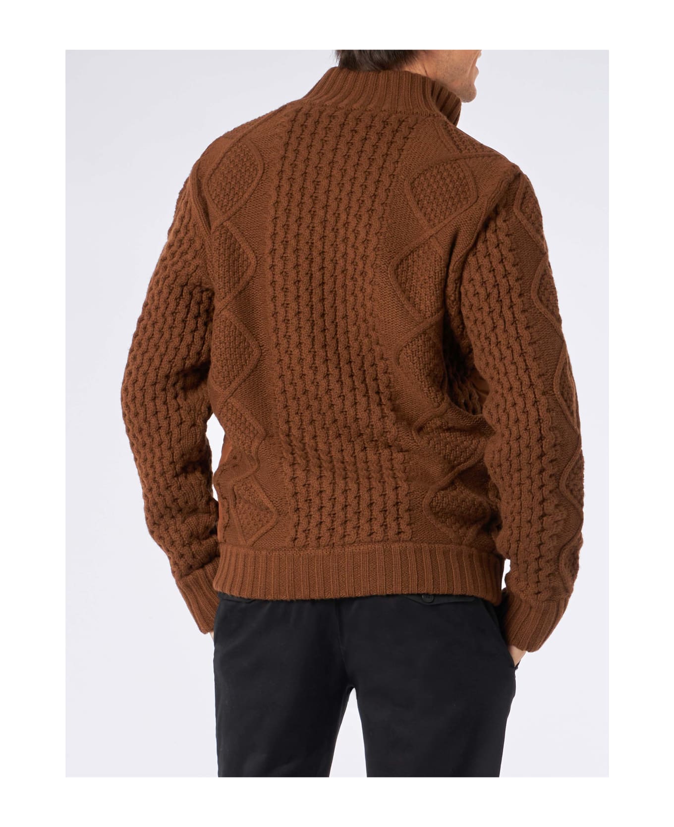 MC2 Saint Barth Man Brown Padded Jacket With Knitted Sleeves - BROWN