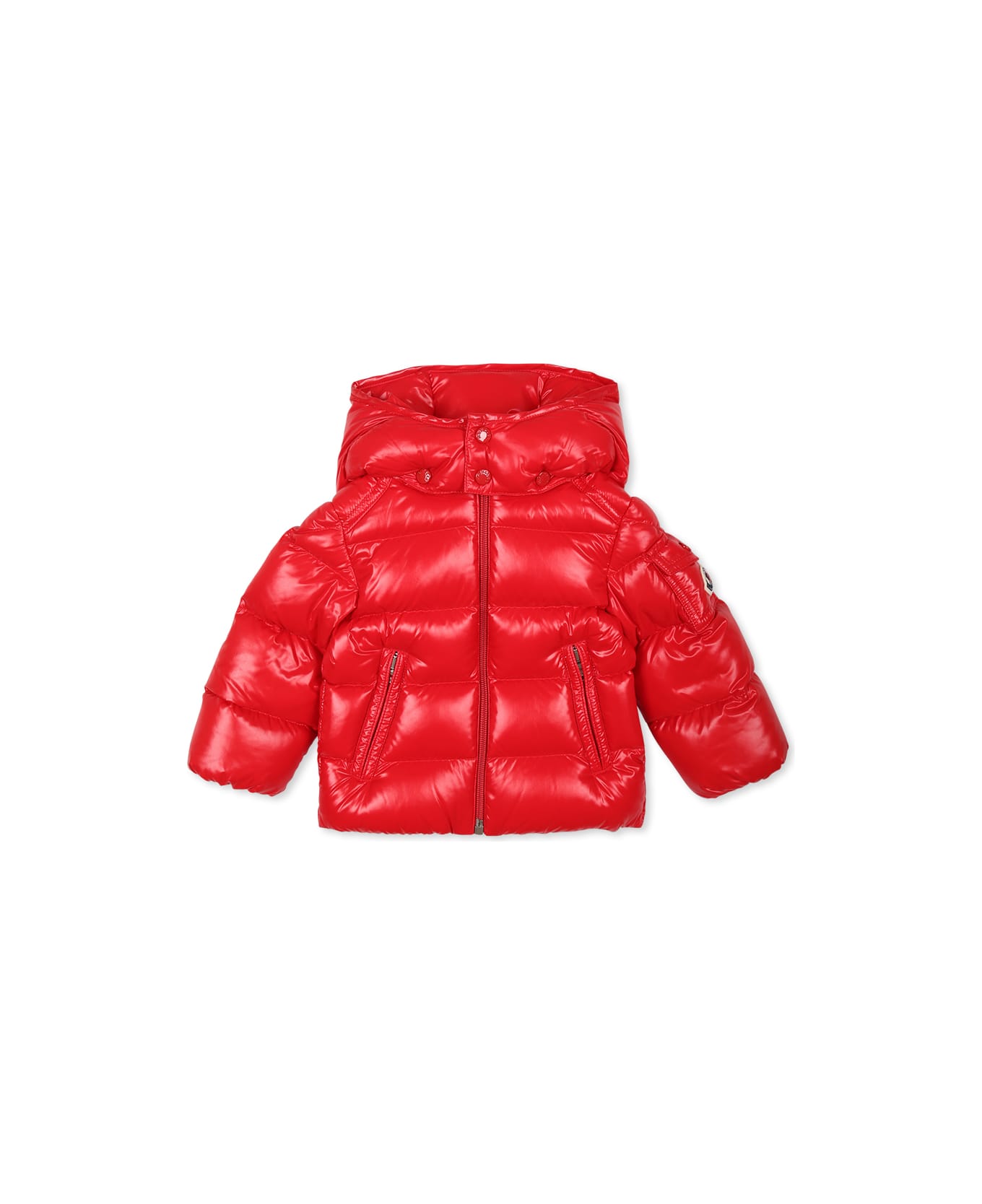 Moncler Red Maya Down Jacket For Babykids With Logo - Red