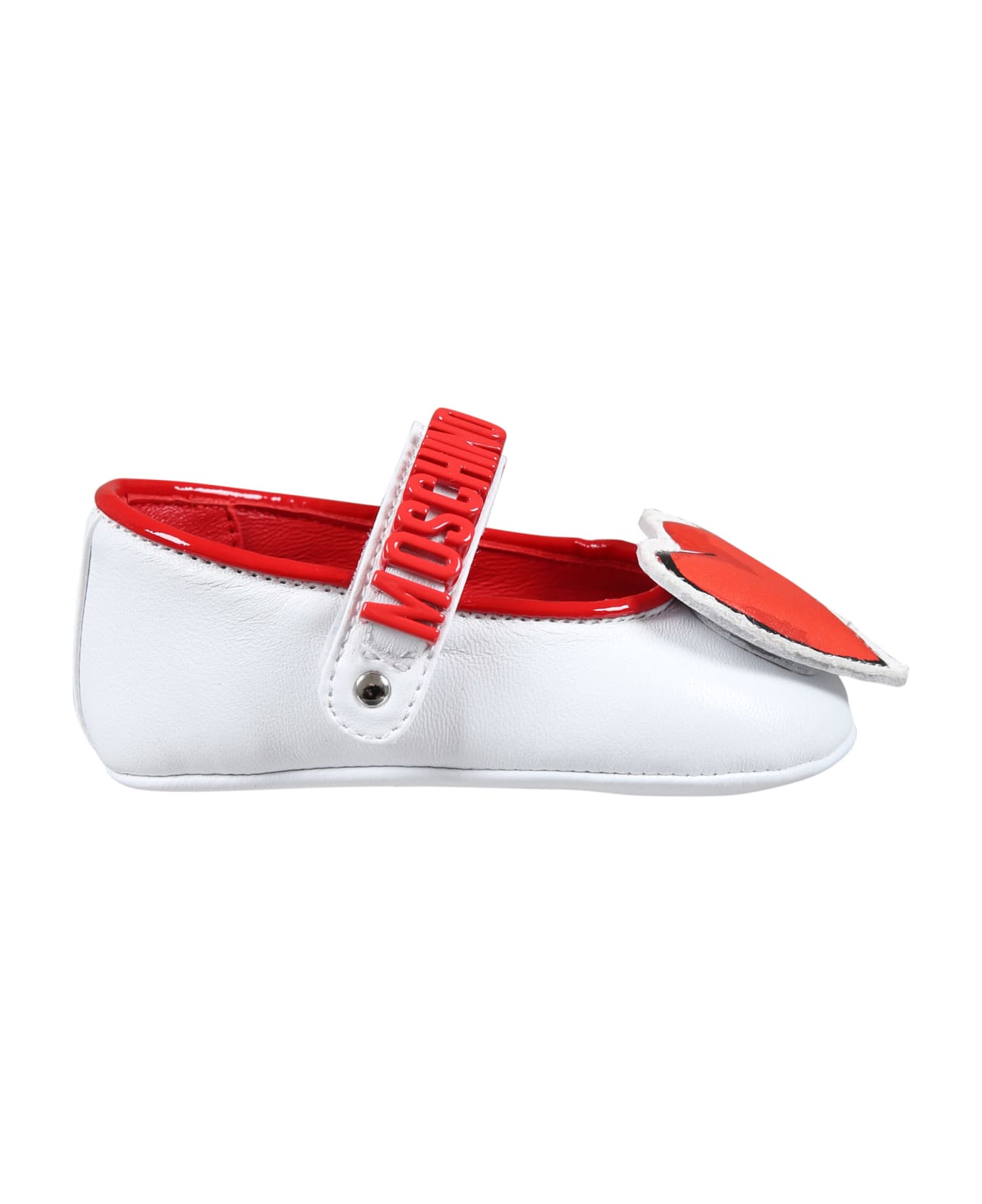 Moschino White Ballet Flats For Baby Girl With Heart - White