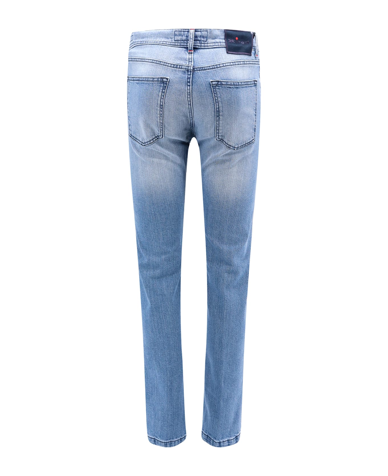 Kiton Stretch Cotton Jeans With Back Logo Patch - Blue