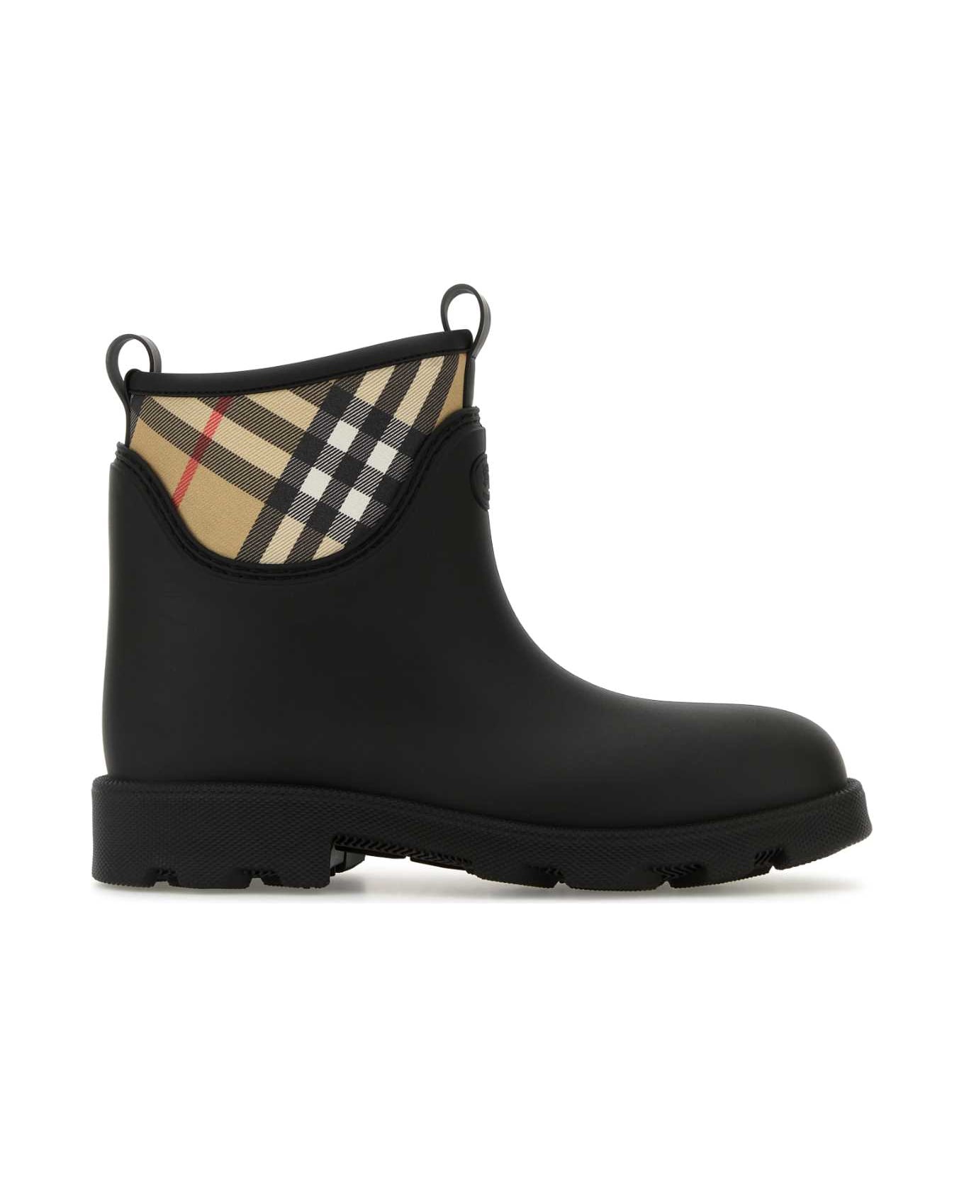 Burberry Black Rubber Marsh Stamp Ankle Boots - BLACK
