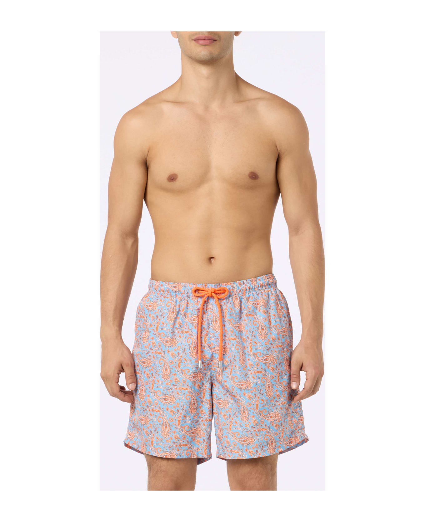MC2 Saint Barth Man Lightweight Fabric Swim-shorts Lighting With Paisley Print - SKY