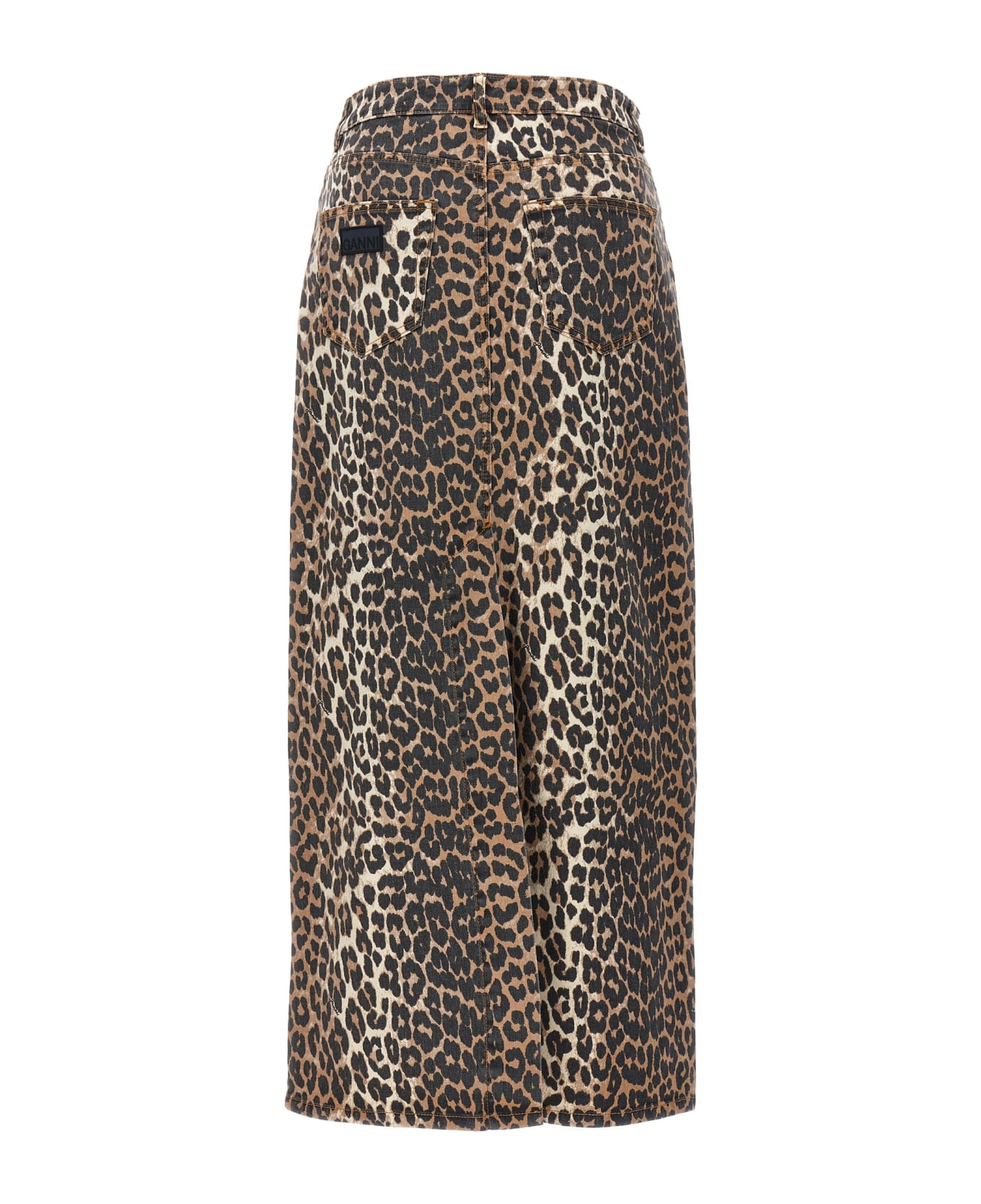 Ganni Animal Print Long Skirt - Brown