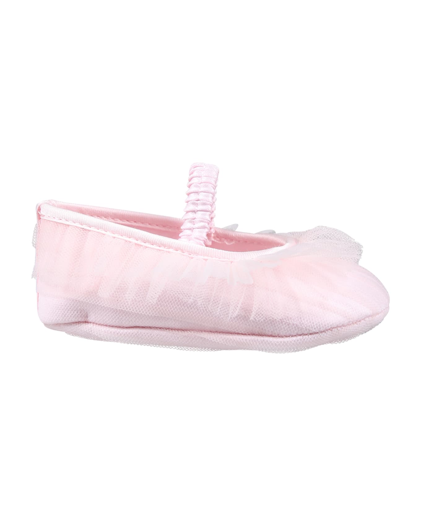 Monnalisa Pink Ballet Flats For Baby Girl With Tulle - Pink シューズ