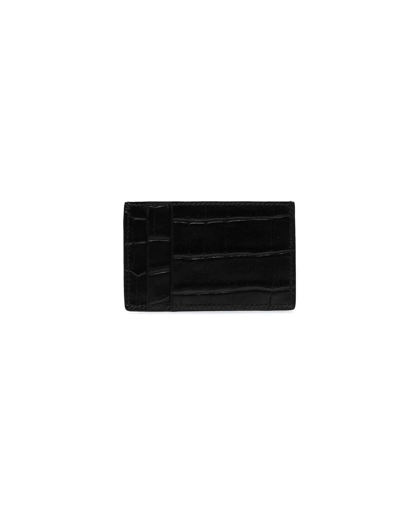 ★alexander mcqueen★ Crocodile embossed card holder black 6 Alexander McQueen - Croc-Embossed Skull Card Holder | HBX