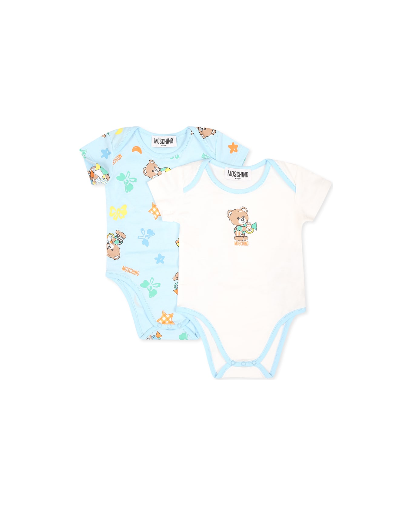 Moschino Light Blue Bodysuit Set For Baby Boy With Teddy Bear - Light Blue