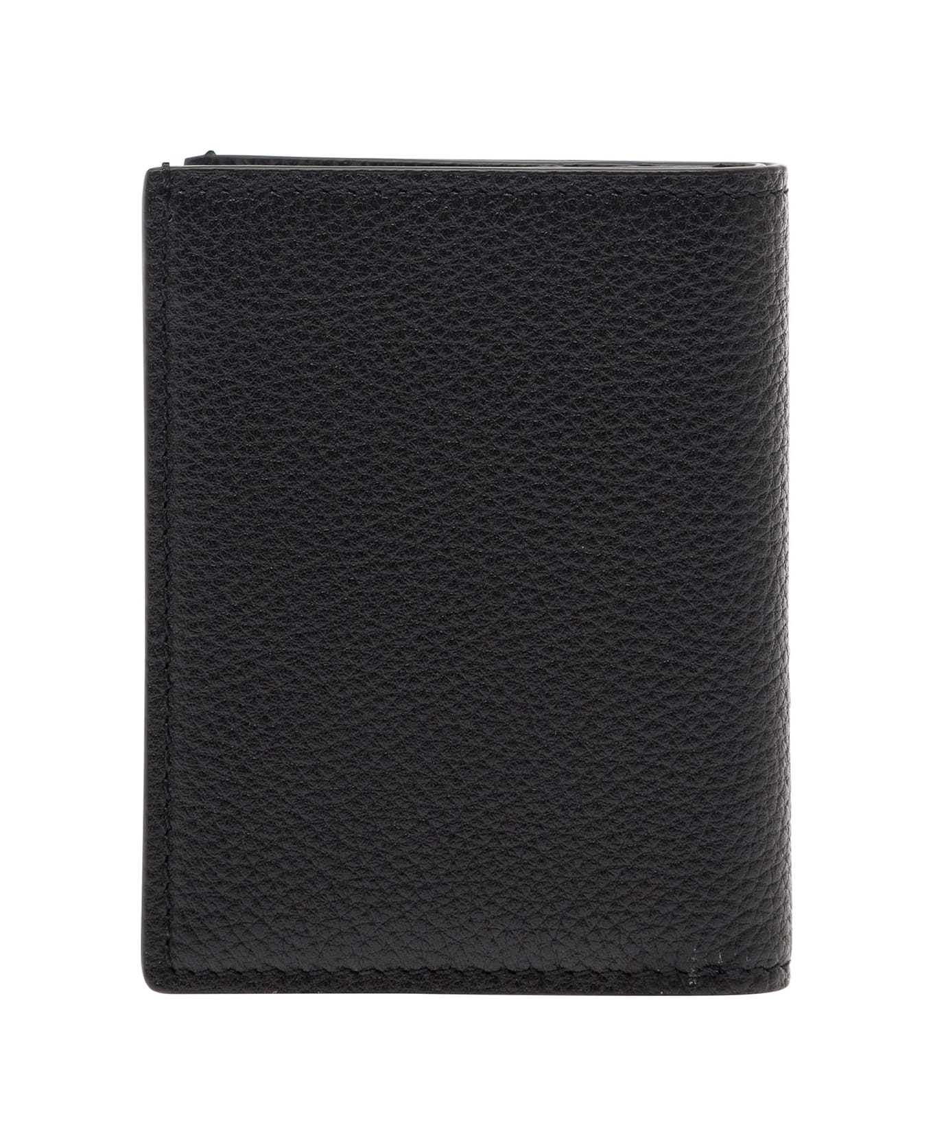 Tom Ford Black Card-wallet With Embossed Logo In Hammered Leather Man - Black
