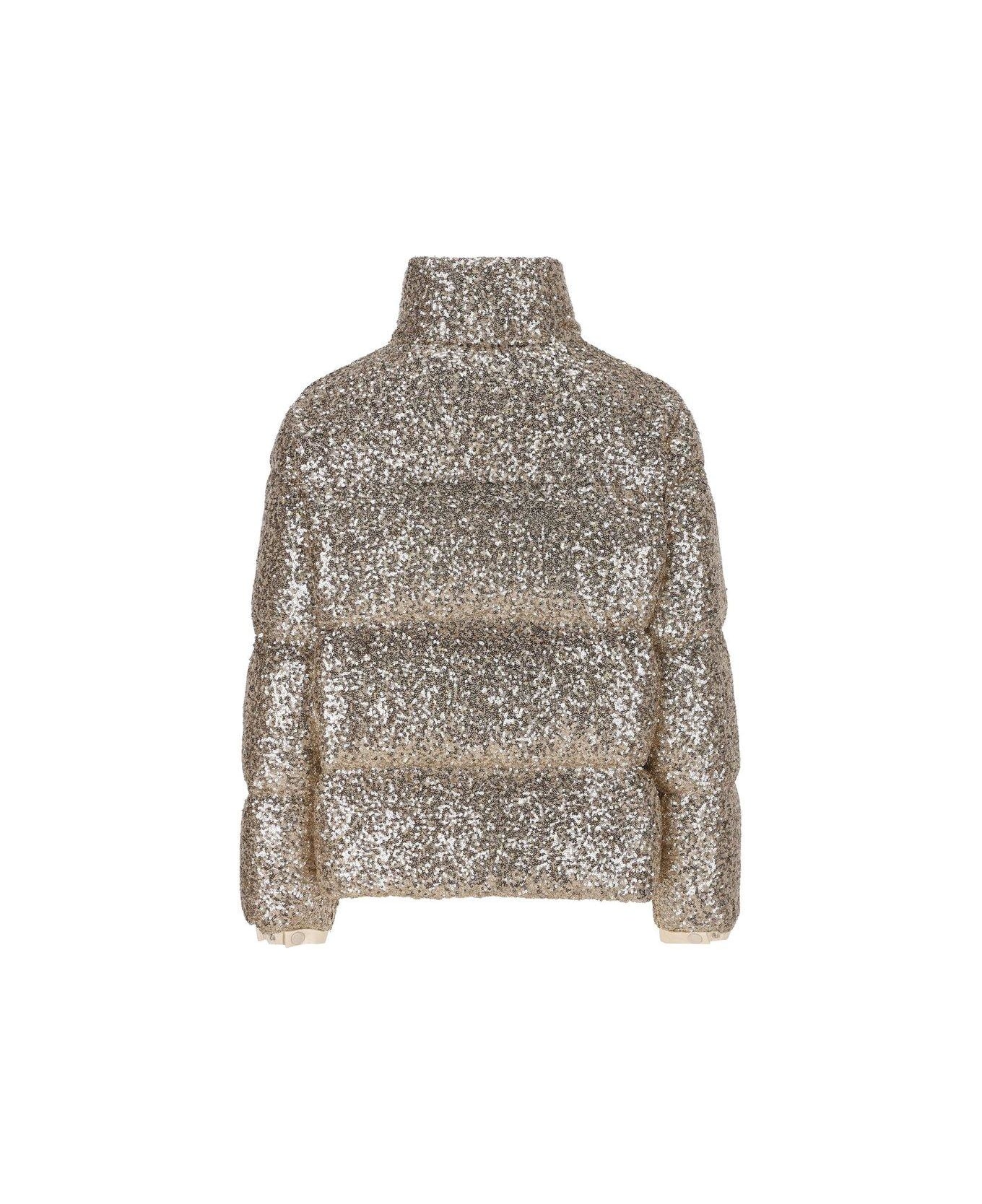 Moncler Sequinned Zip-up Puffer Jacket - Golden