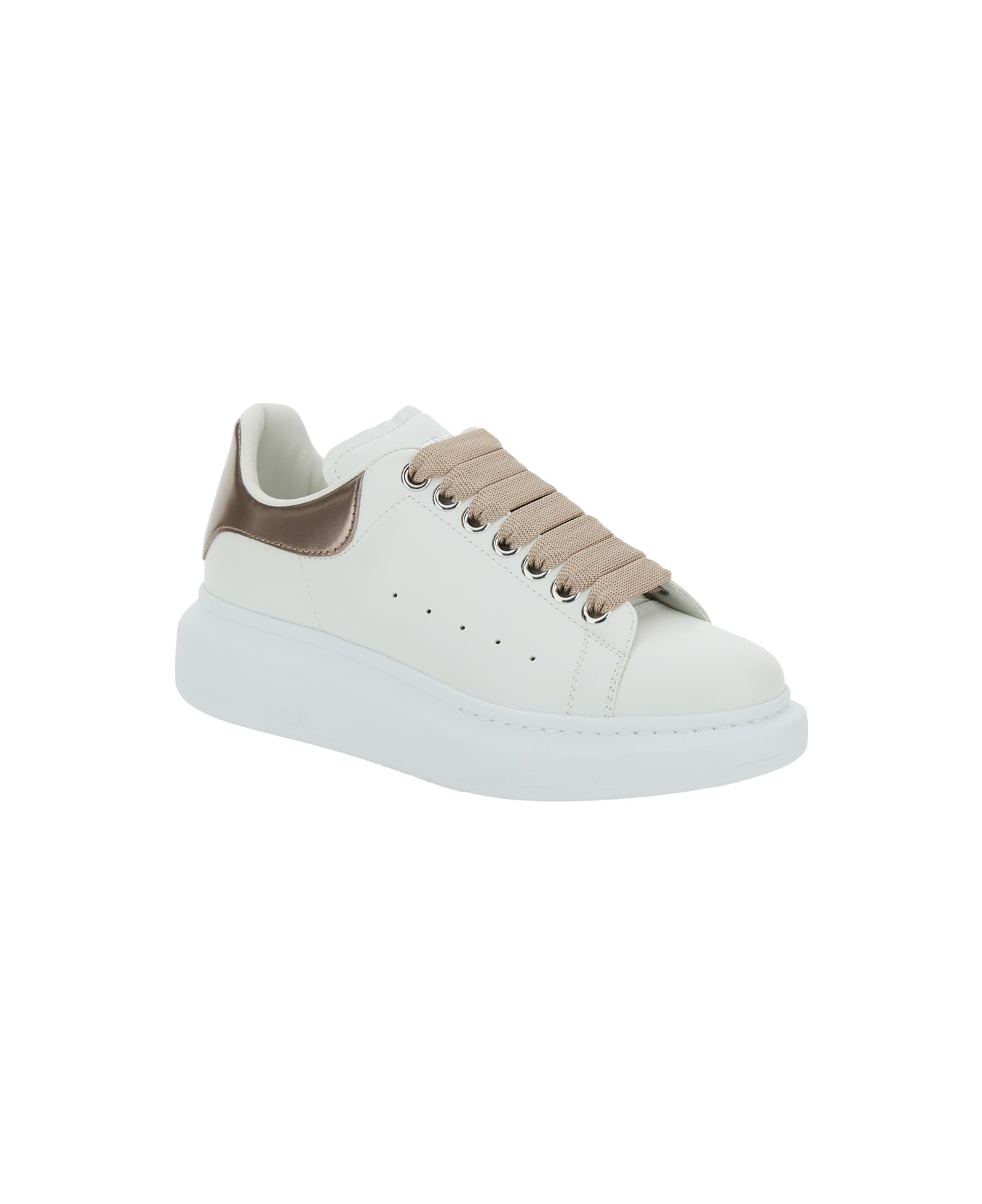 Alexander McQueen White Sneakers With Platform And Metallic Heel Tab In Leather Woman - White