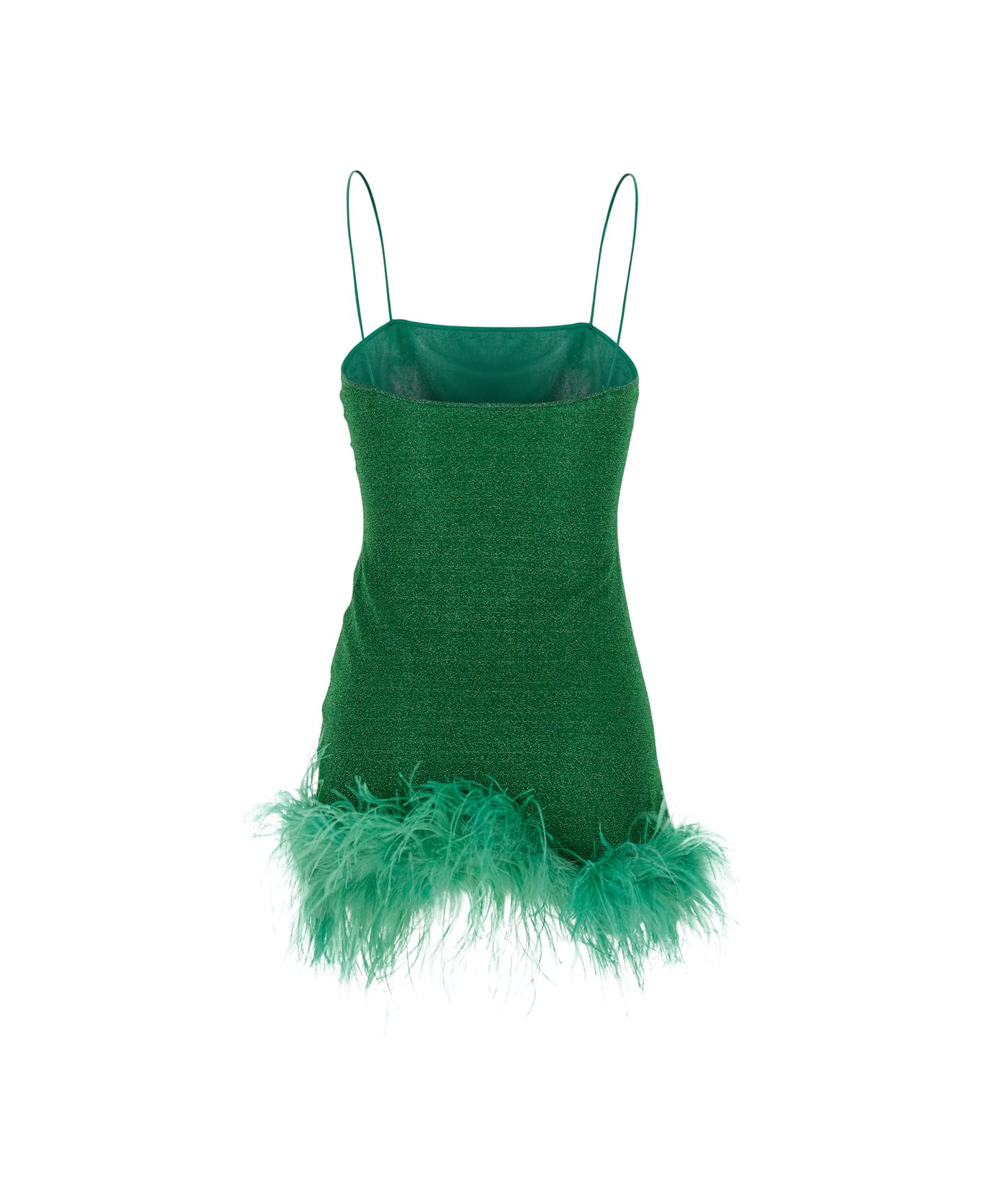 Oseree 'lumiere Plumage' Green Sleeveless Slip Dress With Tonal Feathered Hem In Tech Fabric Stretch Woman - Green