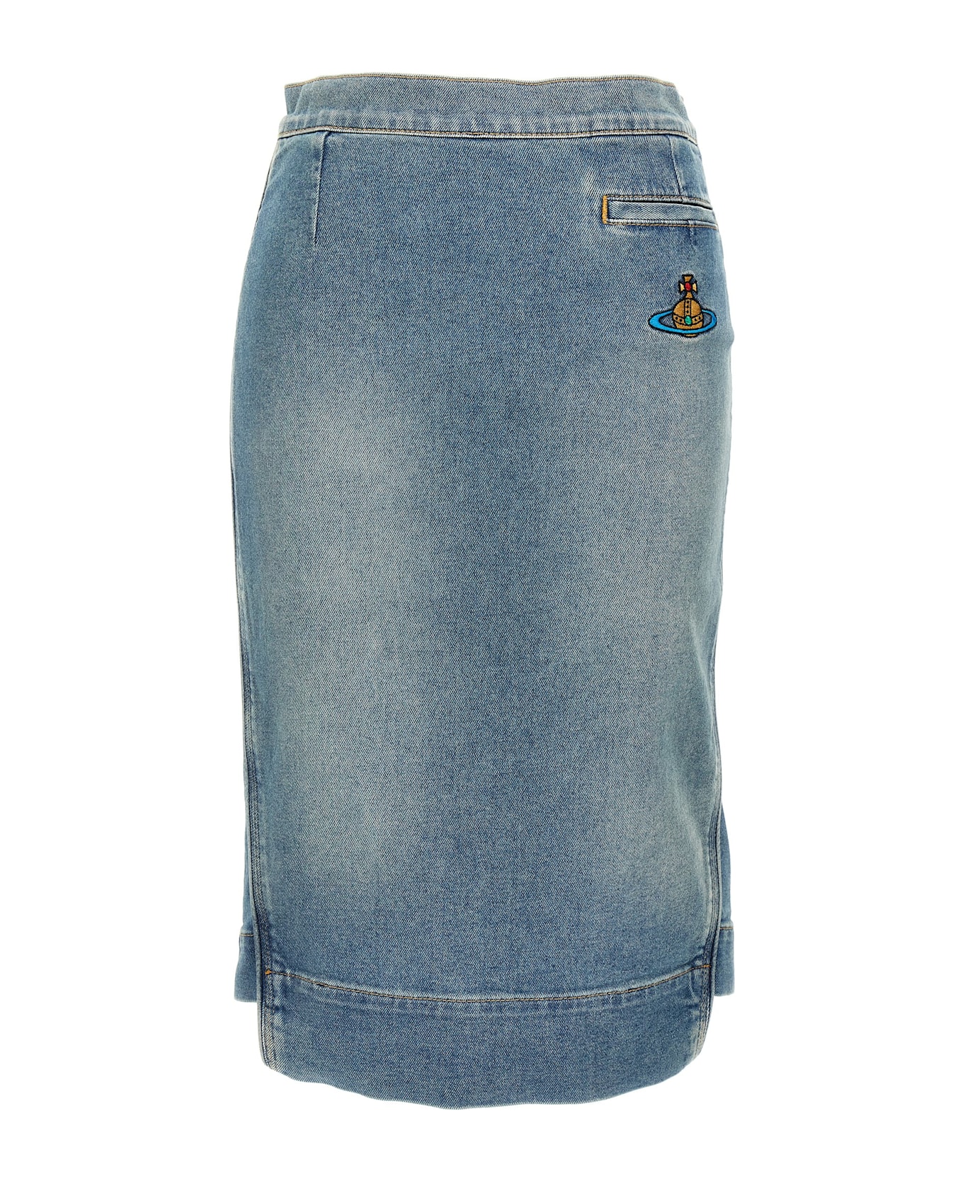 Vivienne Westwood Logo Embroidery Denim Skirt - DENIM